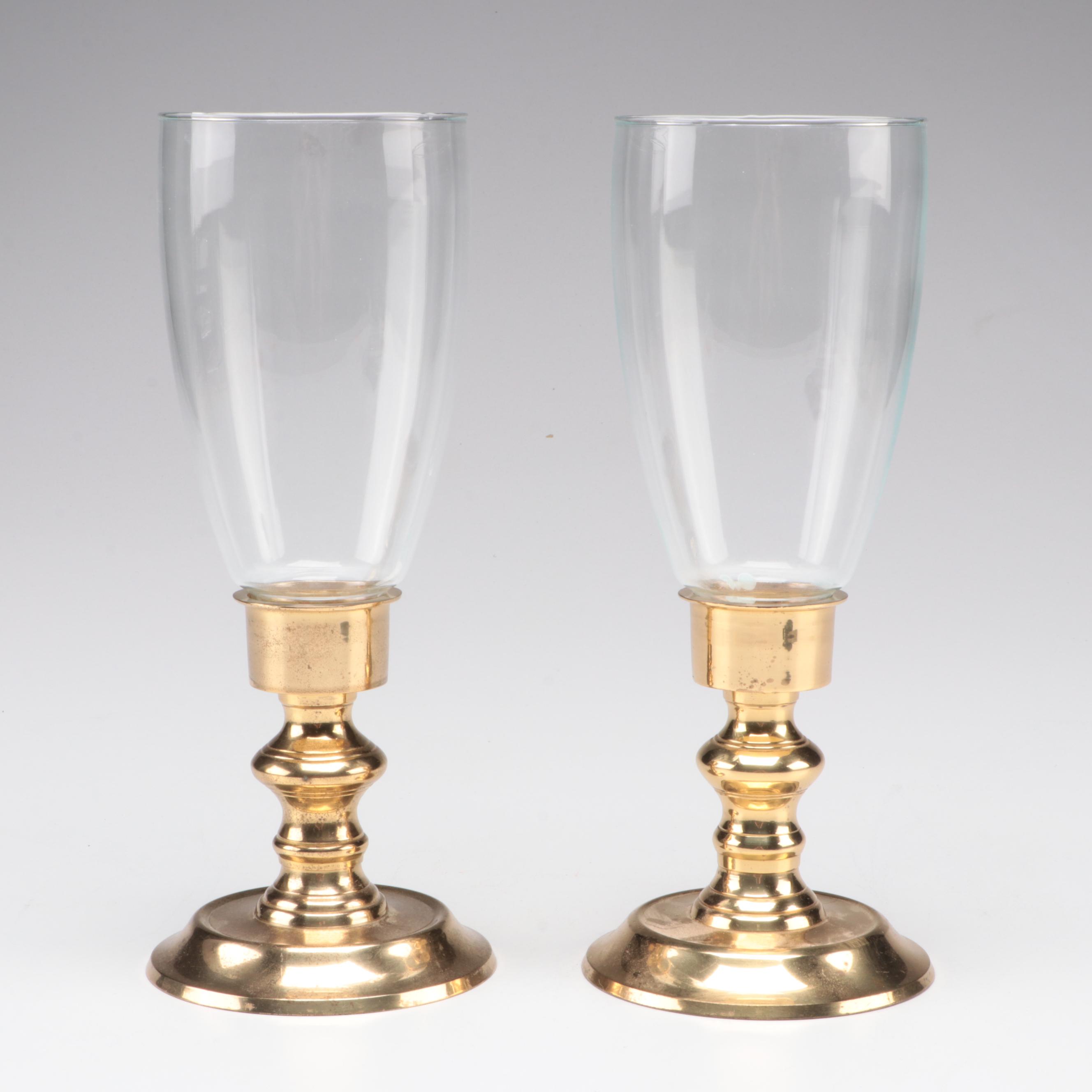 Neoclassical Style Glass Top Wood Tray with Candle Snuffer and Other Brass Décor