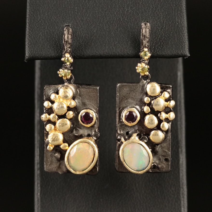 Sterling Opal, Garnet and Peridot Earrings