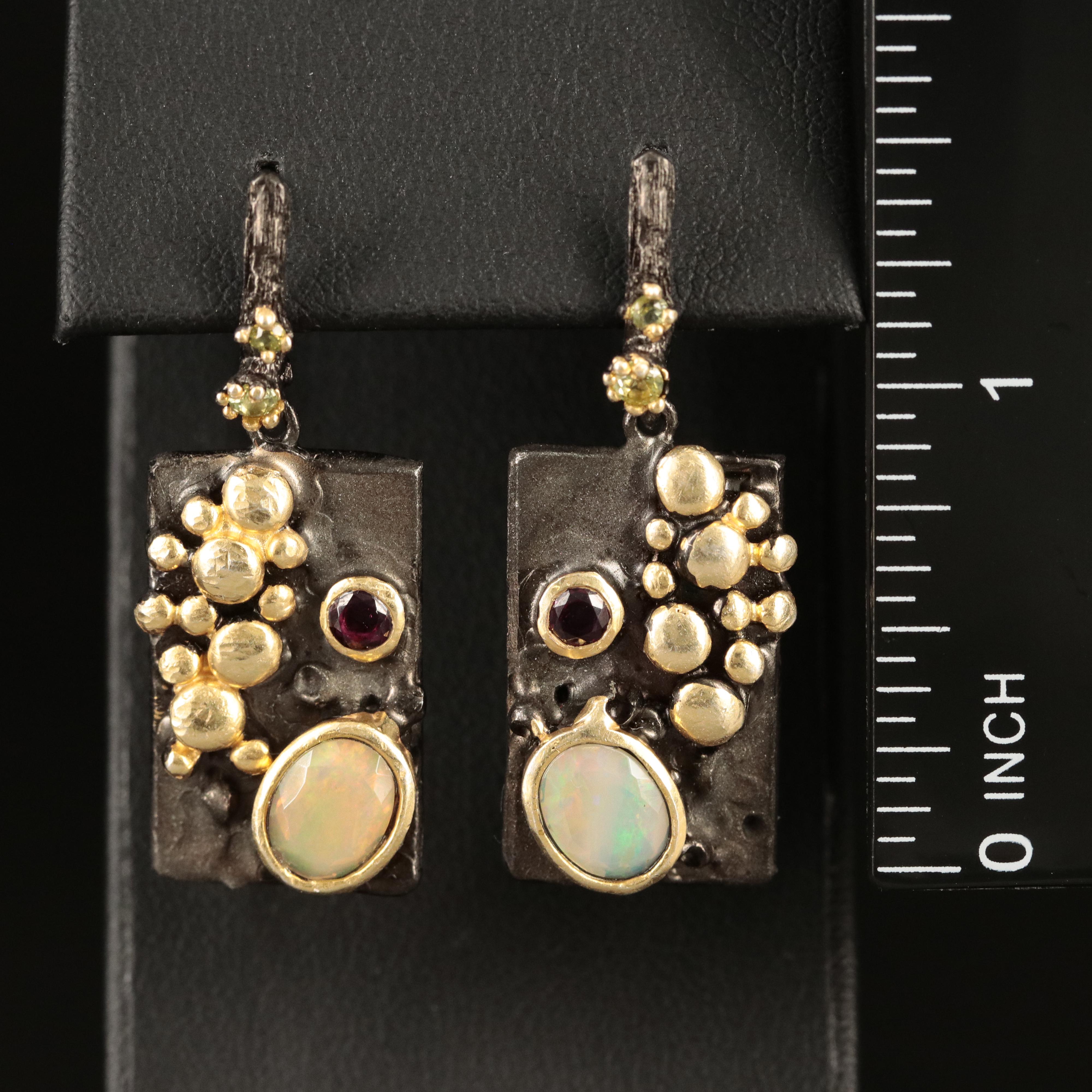 Sterling Opal, Garnet and Peridot Earrings