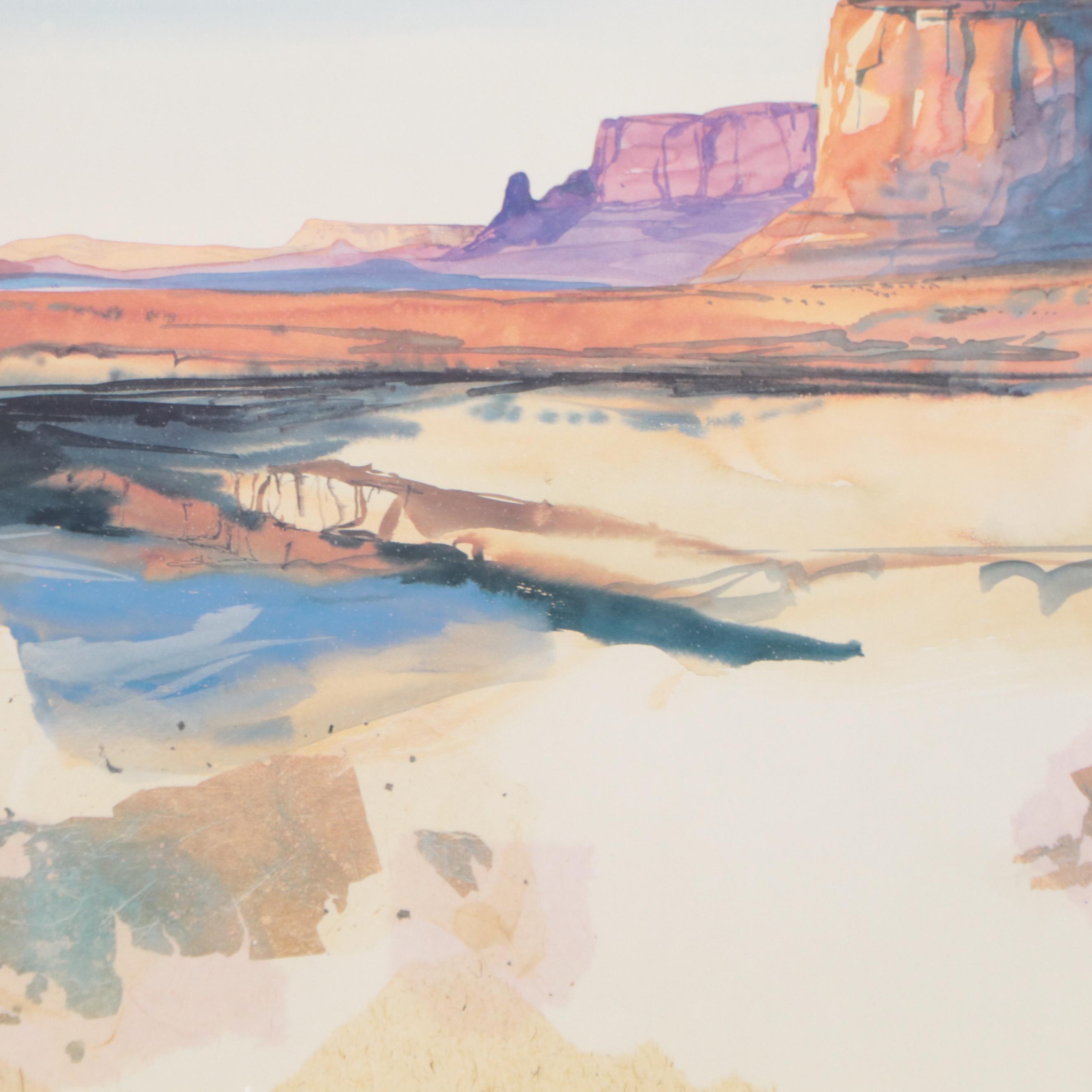Harold E. Larsen Southwestern Landscape Offset Lithograph "Monument Valley,"