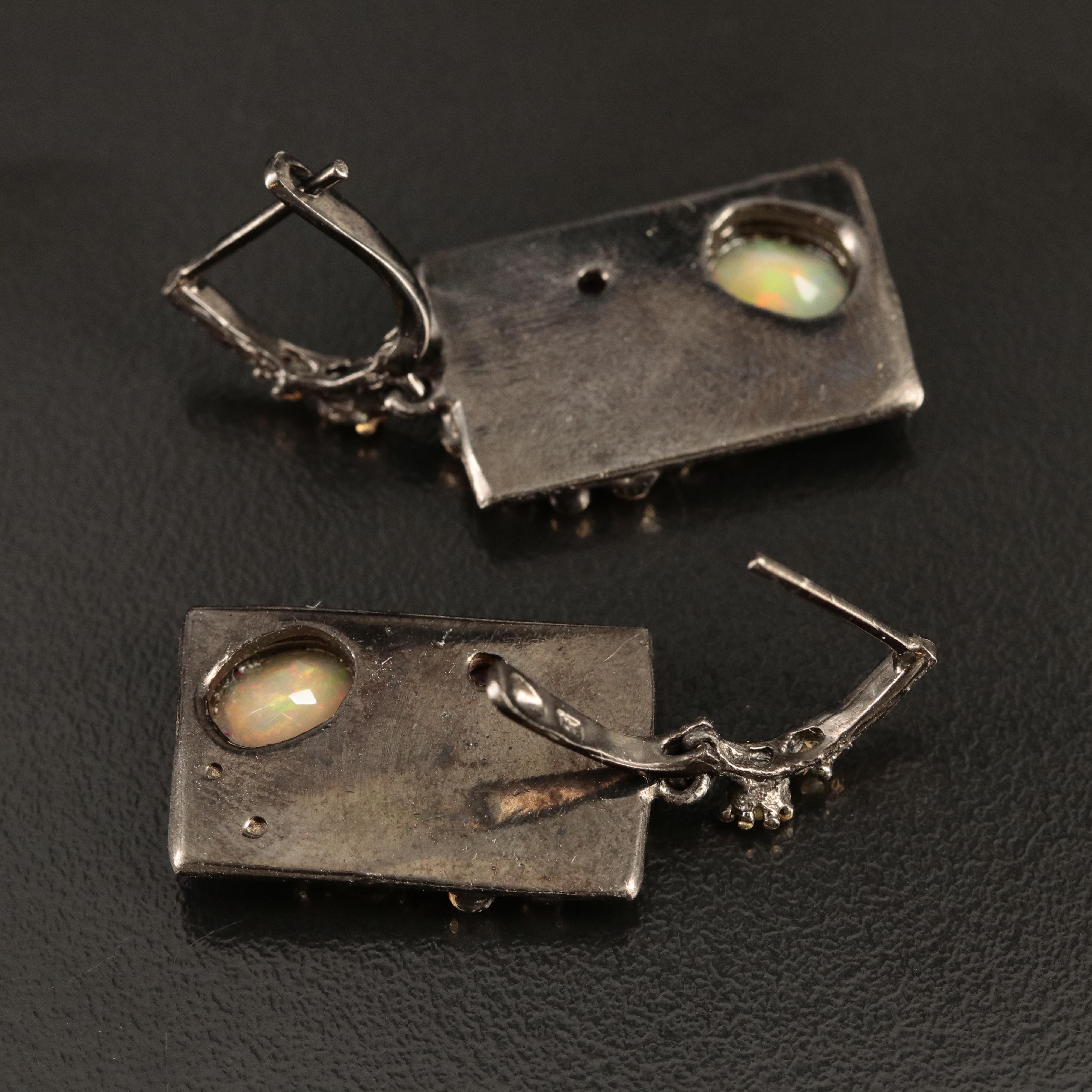 Sterling Opal, Garnet and Peridot Earrings