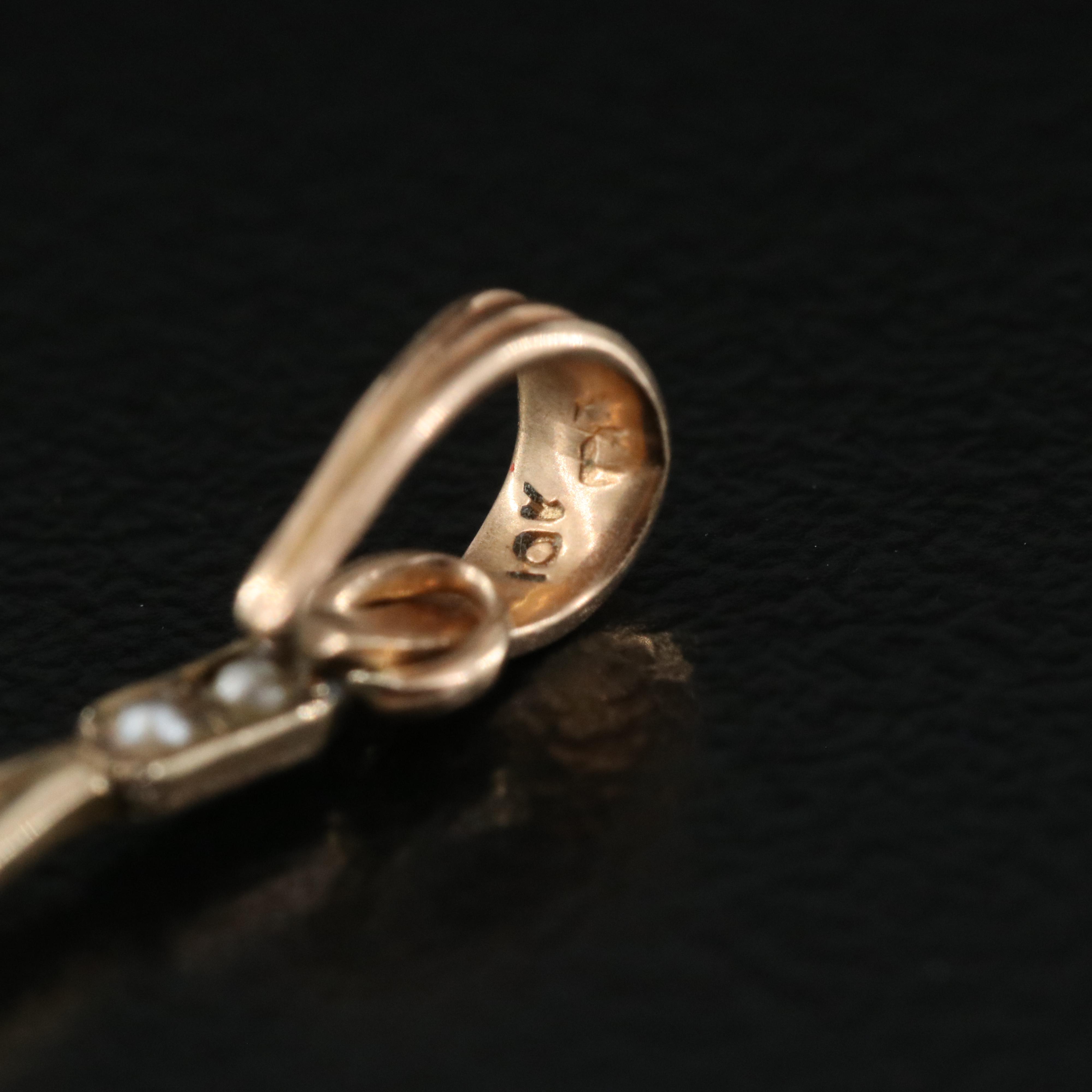 Arts and Crafts 10K Citrine and Pearl Lavalier Pendant