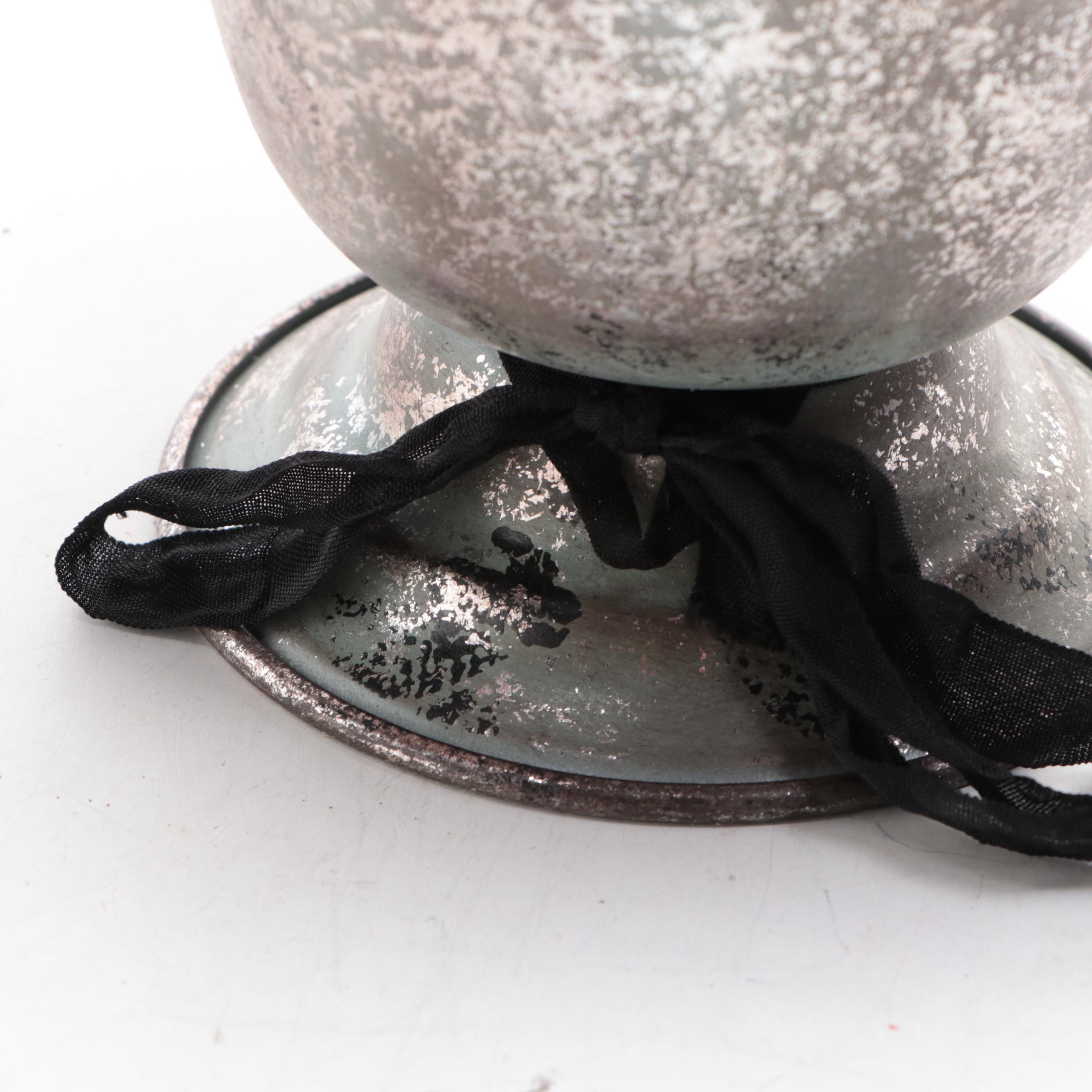 Silk Rose Arrangement With Black Painted Candle Holders and Wooden Plinth