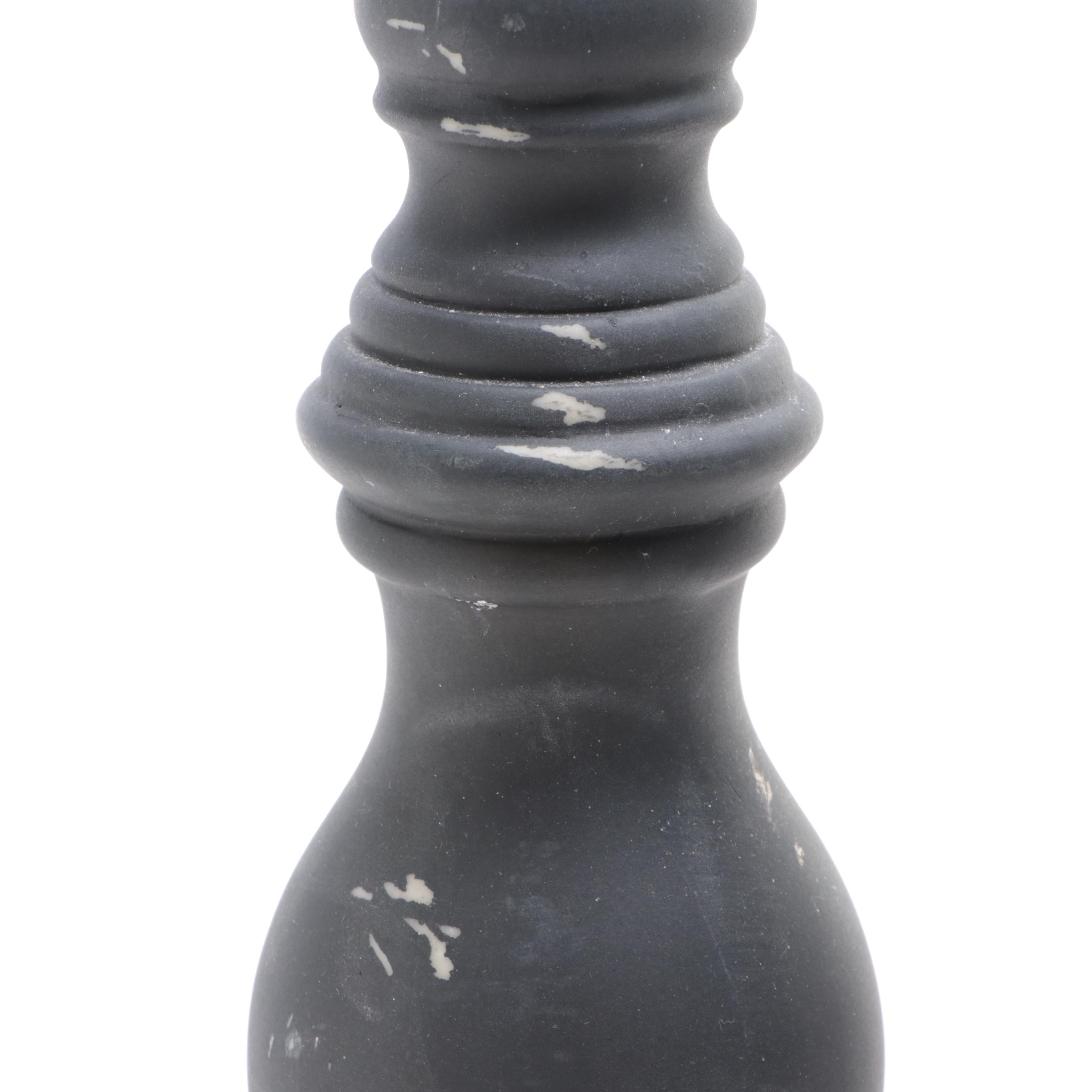 Silk Rose Arrangement With Black Painted Candle Holders and Wooden Plinth