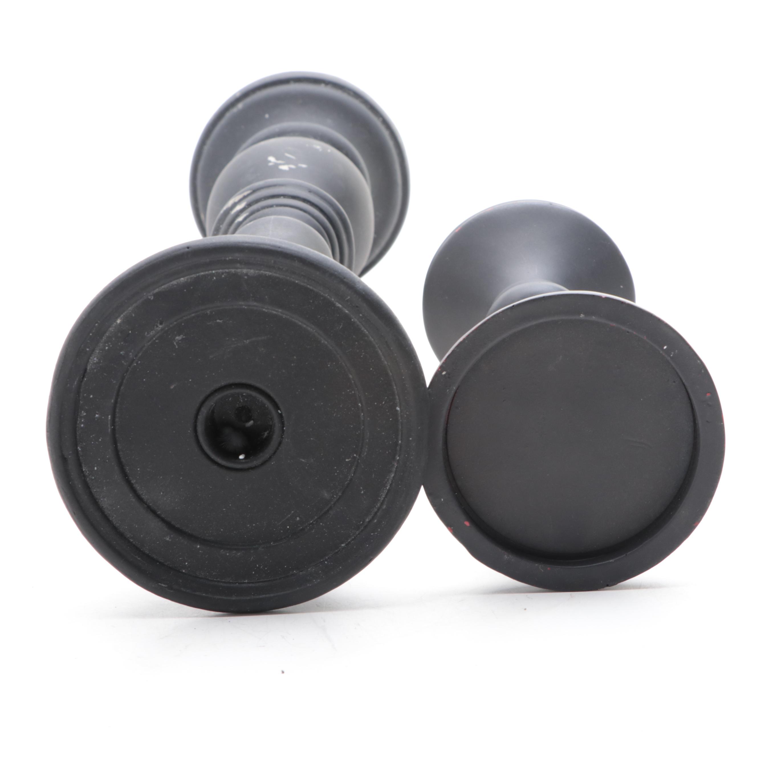 Silk Rose Arrangement With Black Painted Candle Holders and Wooden Plinth