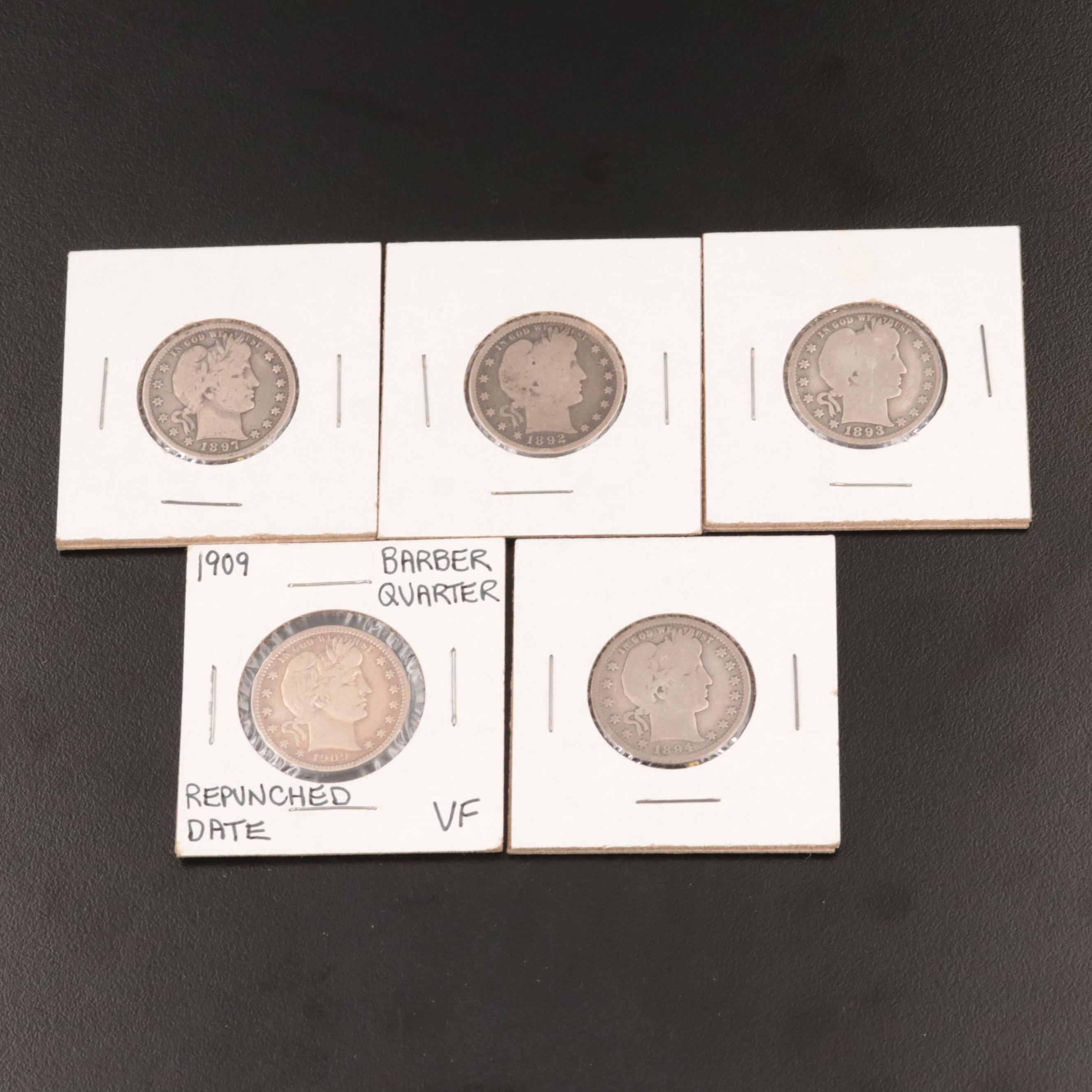Five Barber Silver Quarters