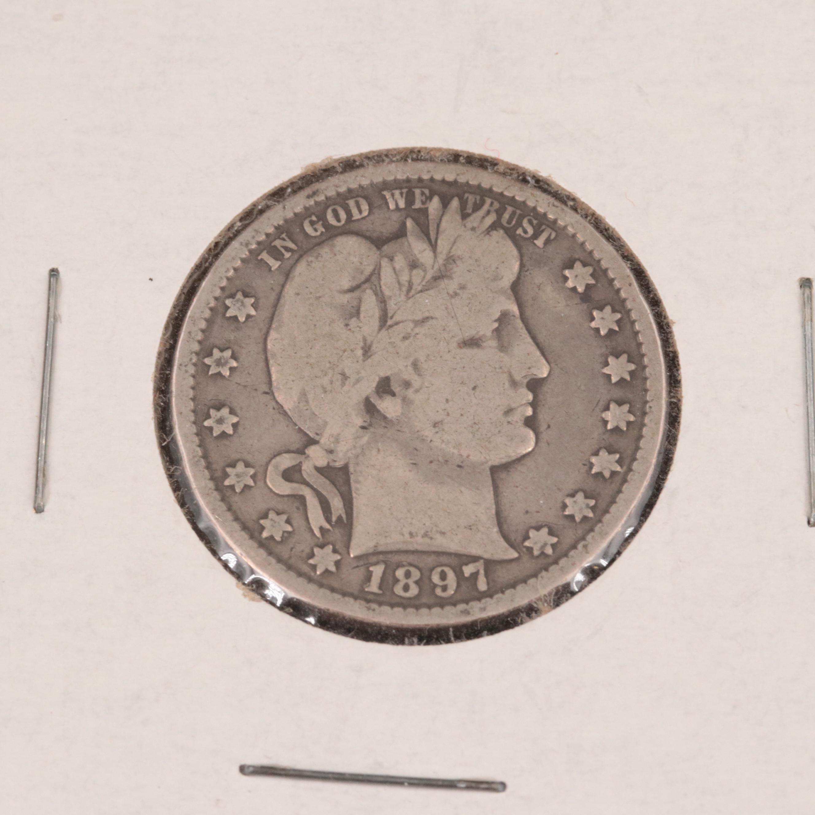 Five Barber Silver Quarters