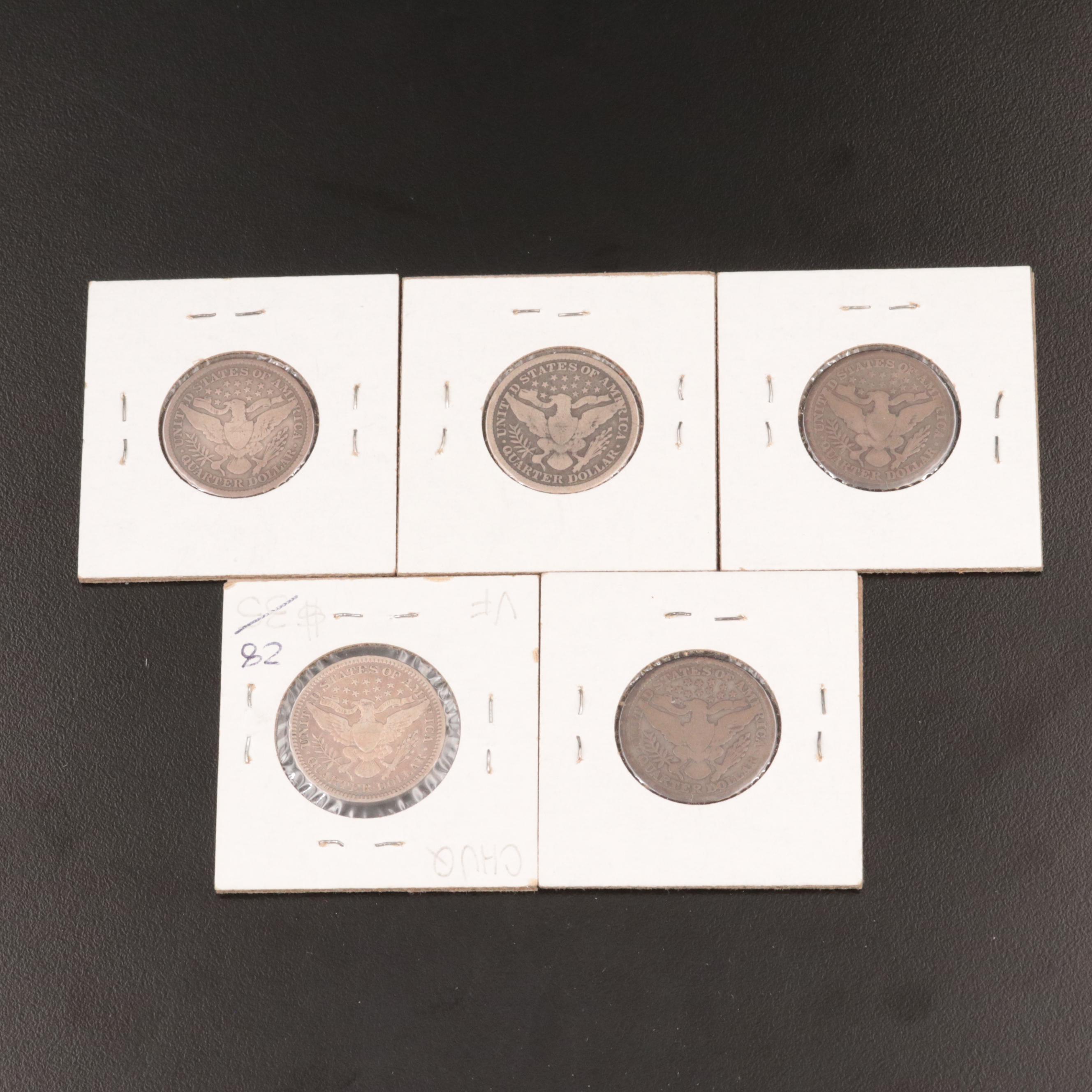 Five Barber Silver Quarters