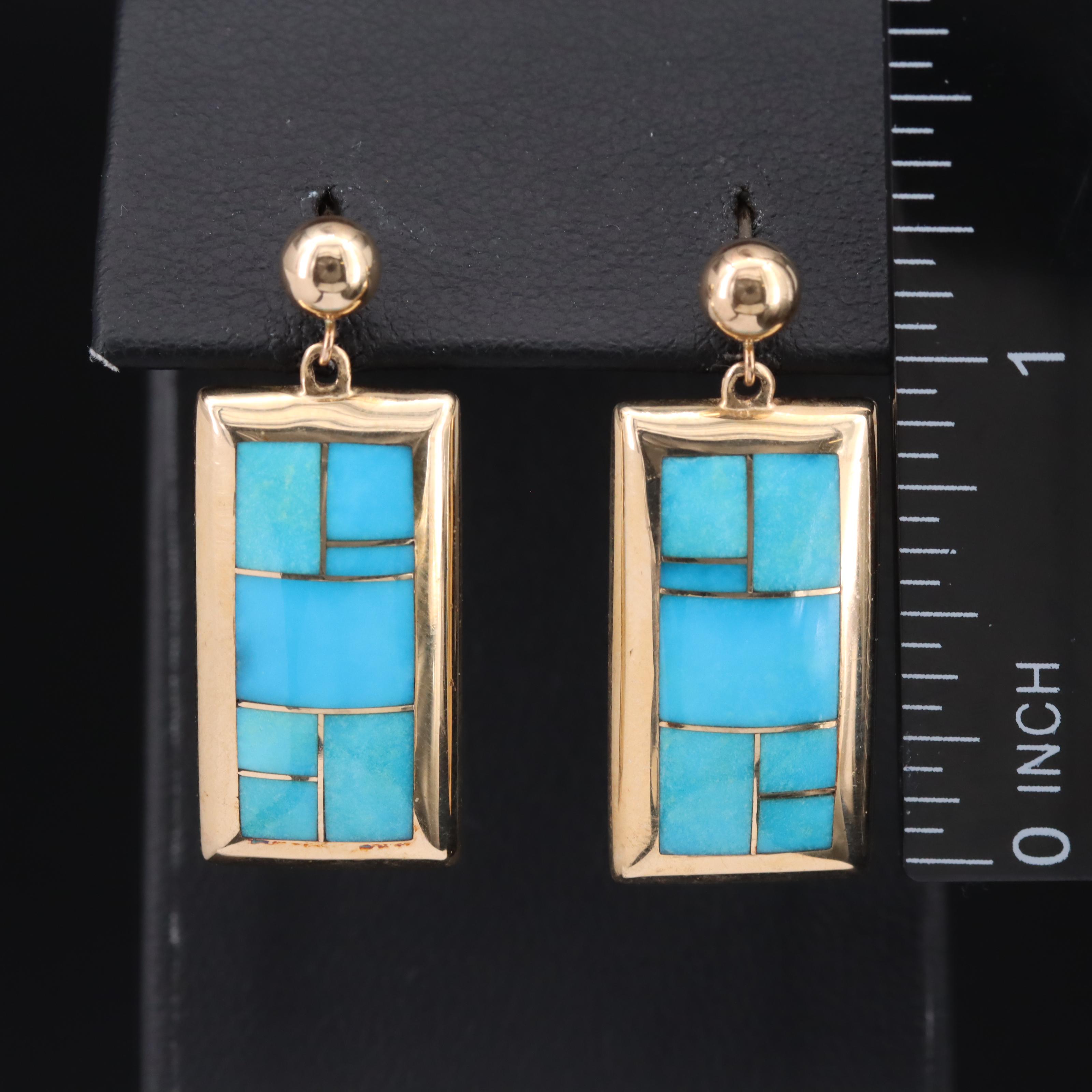 Tème by Navajo Arts & Crafts 14K Turquoise Inlay Earrings