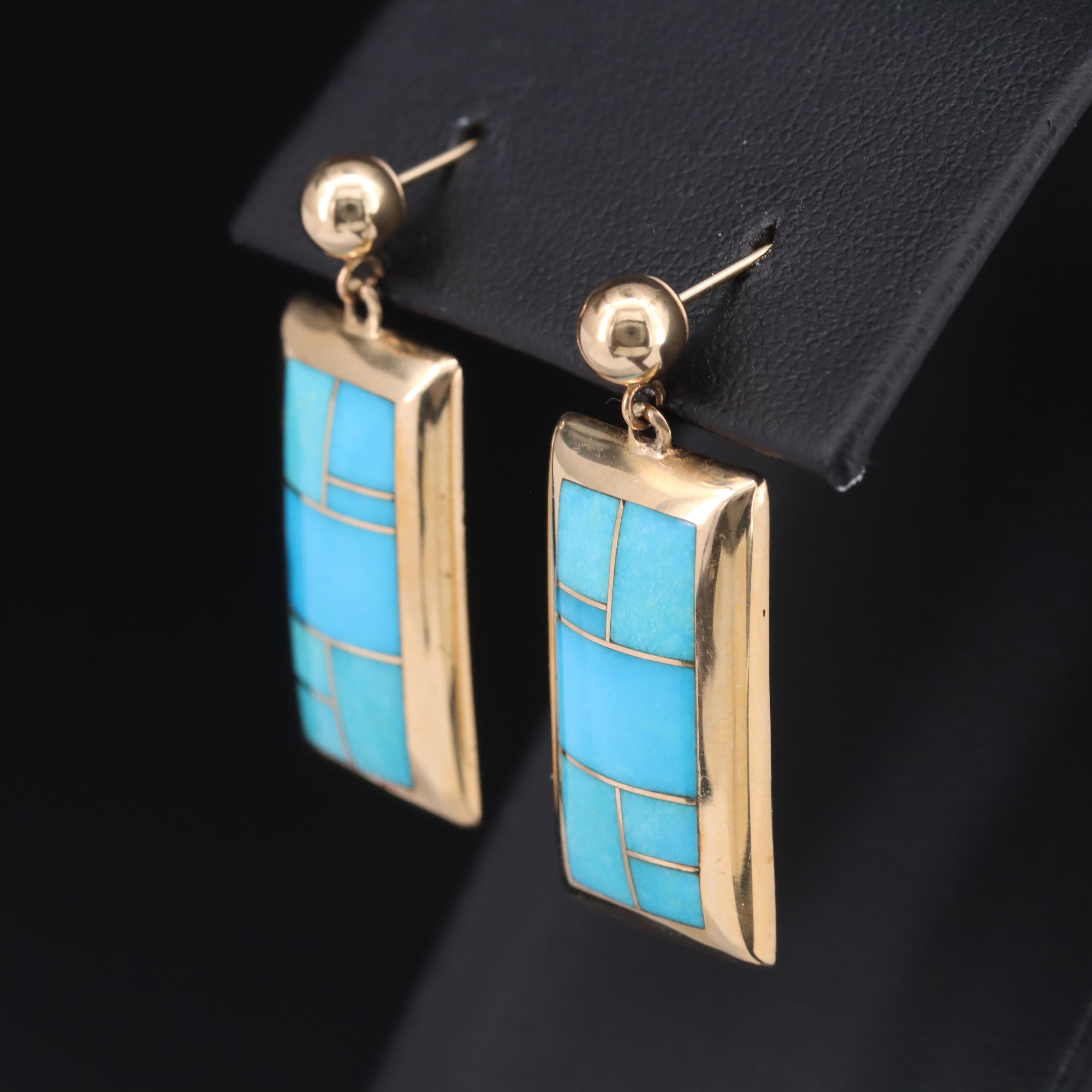 Tème by Navajo Arts & Crafts 14K Turquoise Inlay Earrings