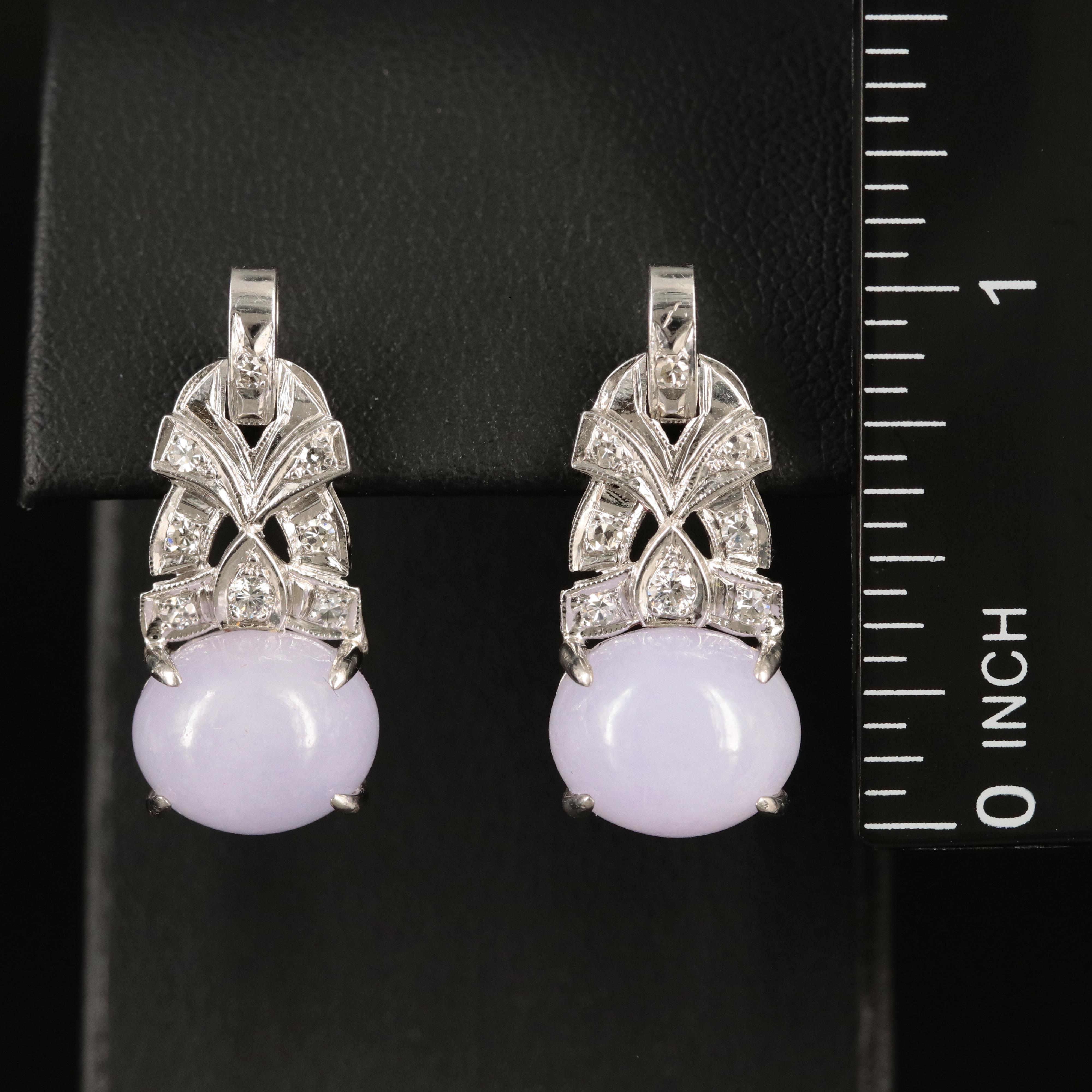 14K Jadeite and Diamond Earrings with Milgrain Details
