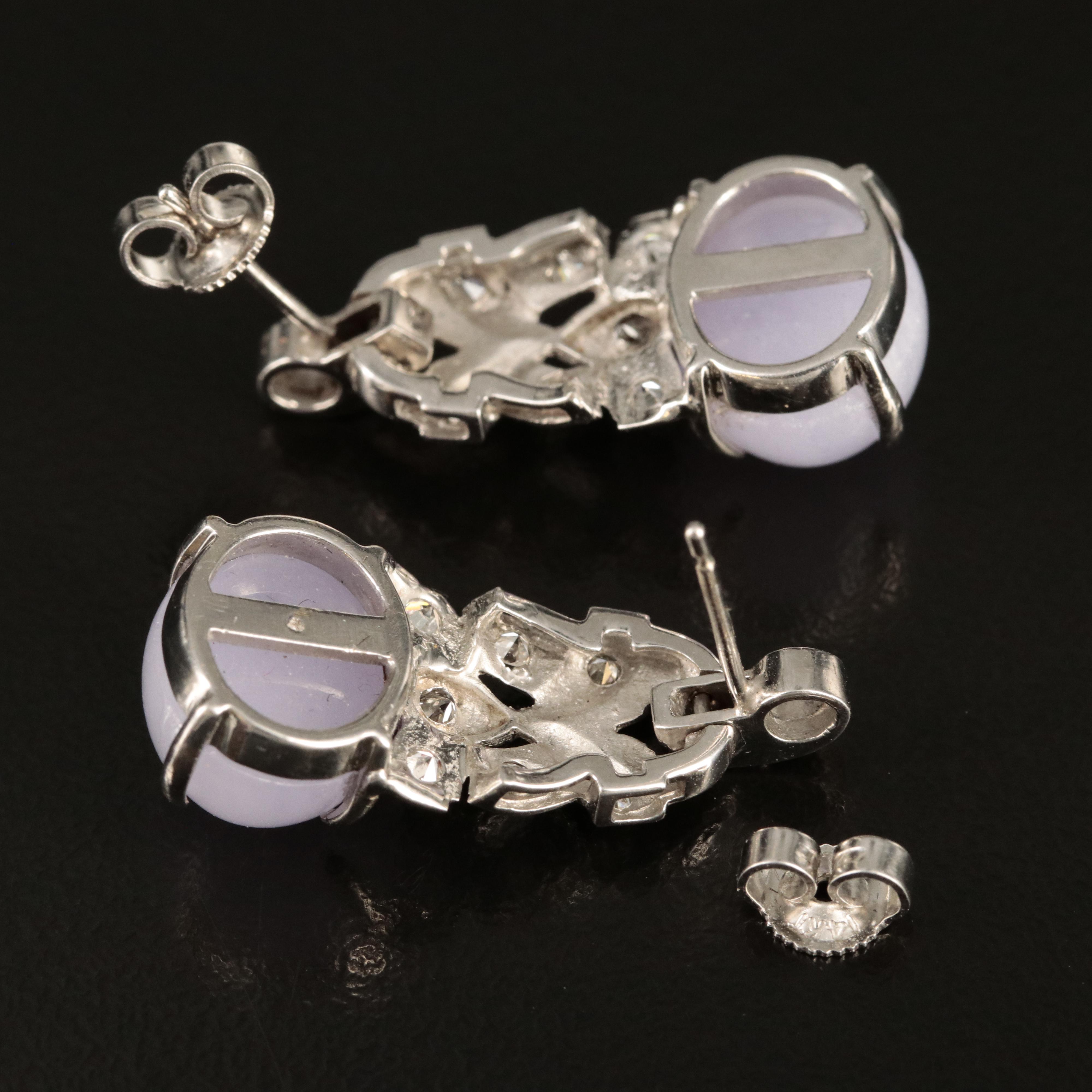 14K Jadeite and Diamond Earrings with Milgrain Details