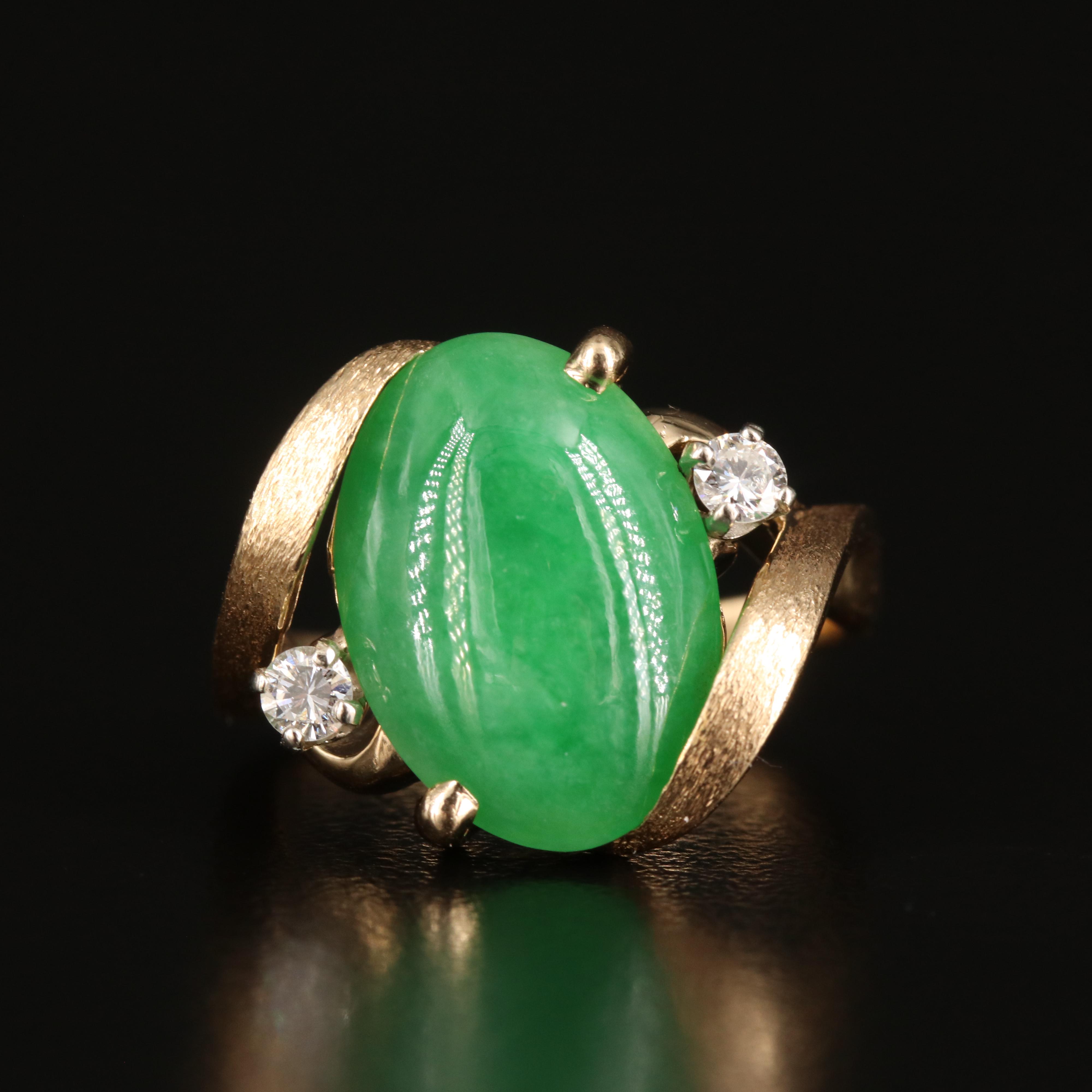 Vintage 14K Jadeite and Diamond Ring