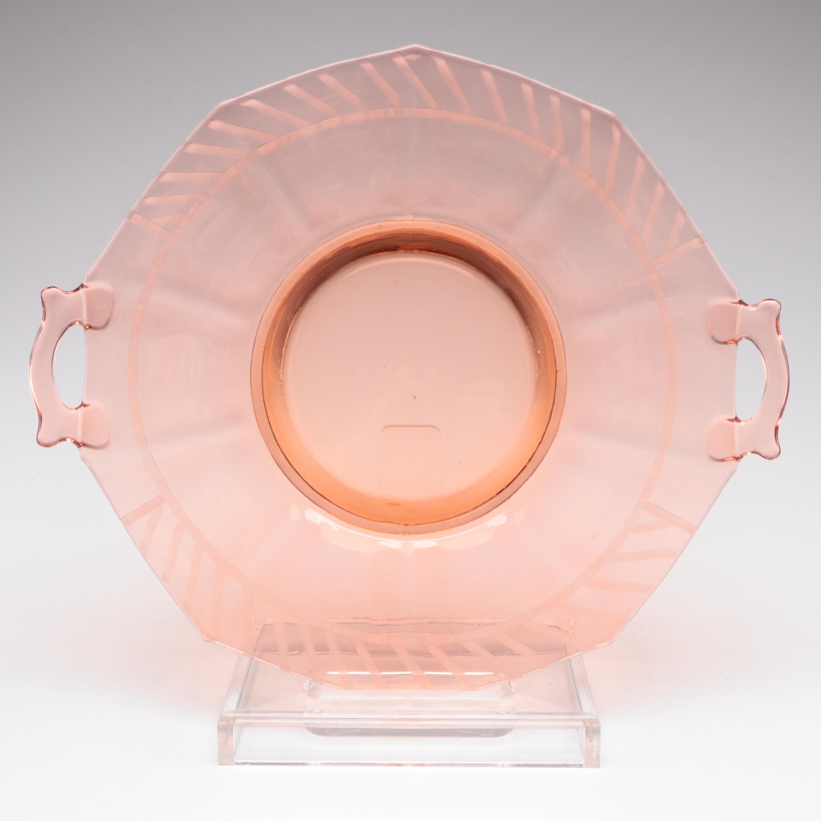 Peach Depression Glass Diamond Point Bowl with Other Tableware and Décor