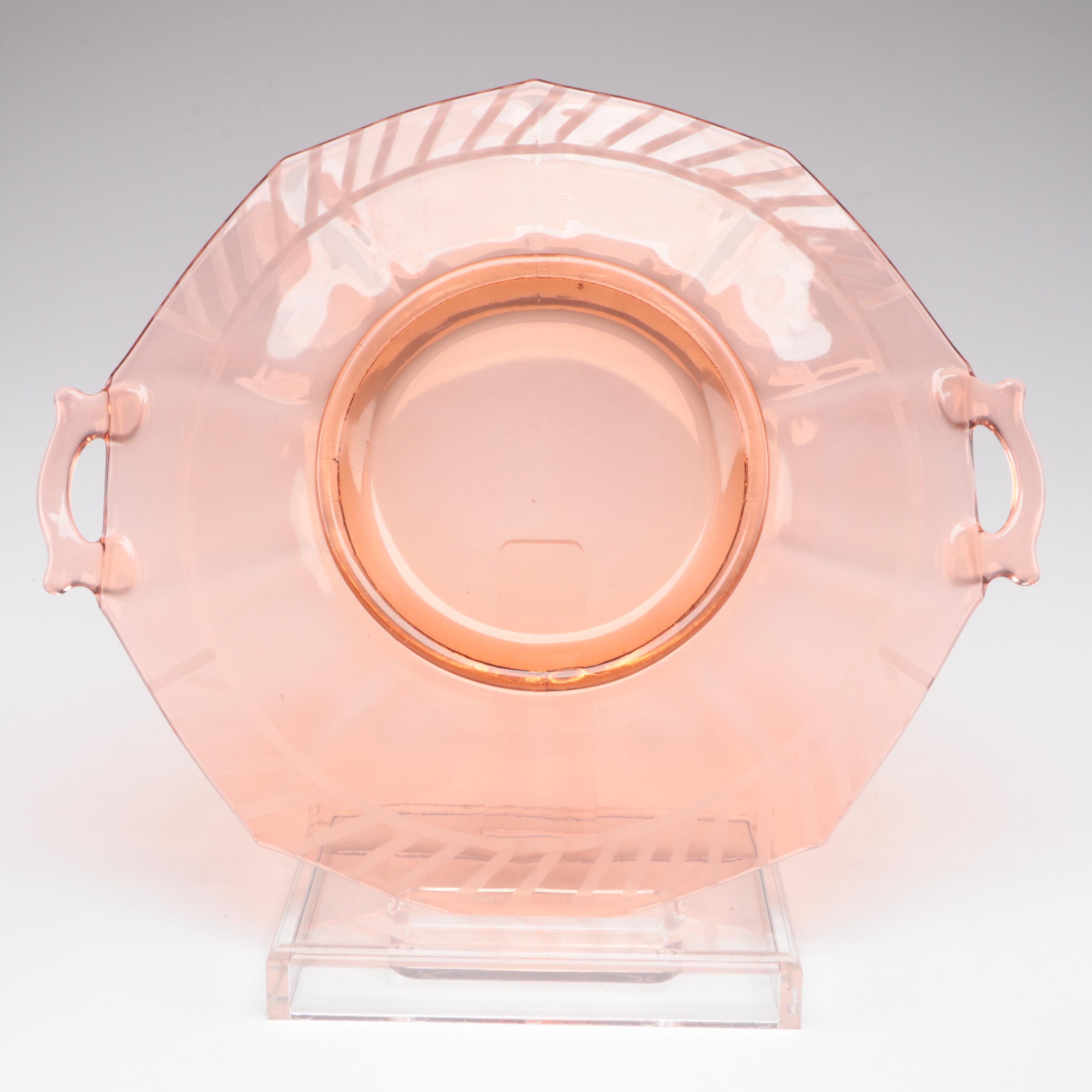 Peach Depression Glass Diamond Point Bowl with Other Tableware and Décor