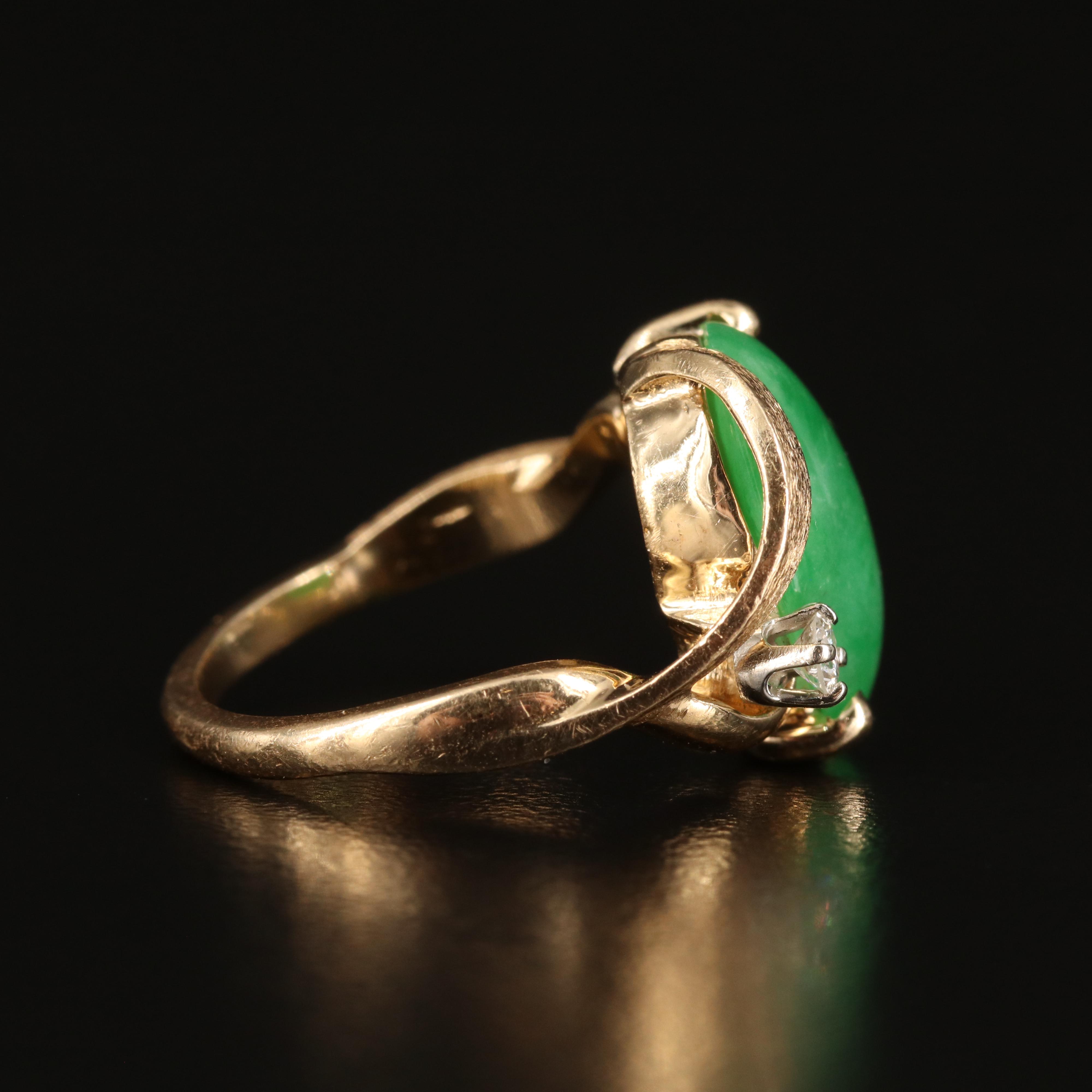 Vintage 14K Jadeite and Diamond Ring