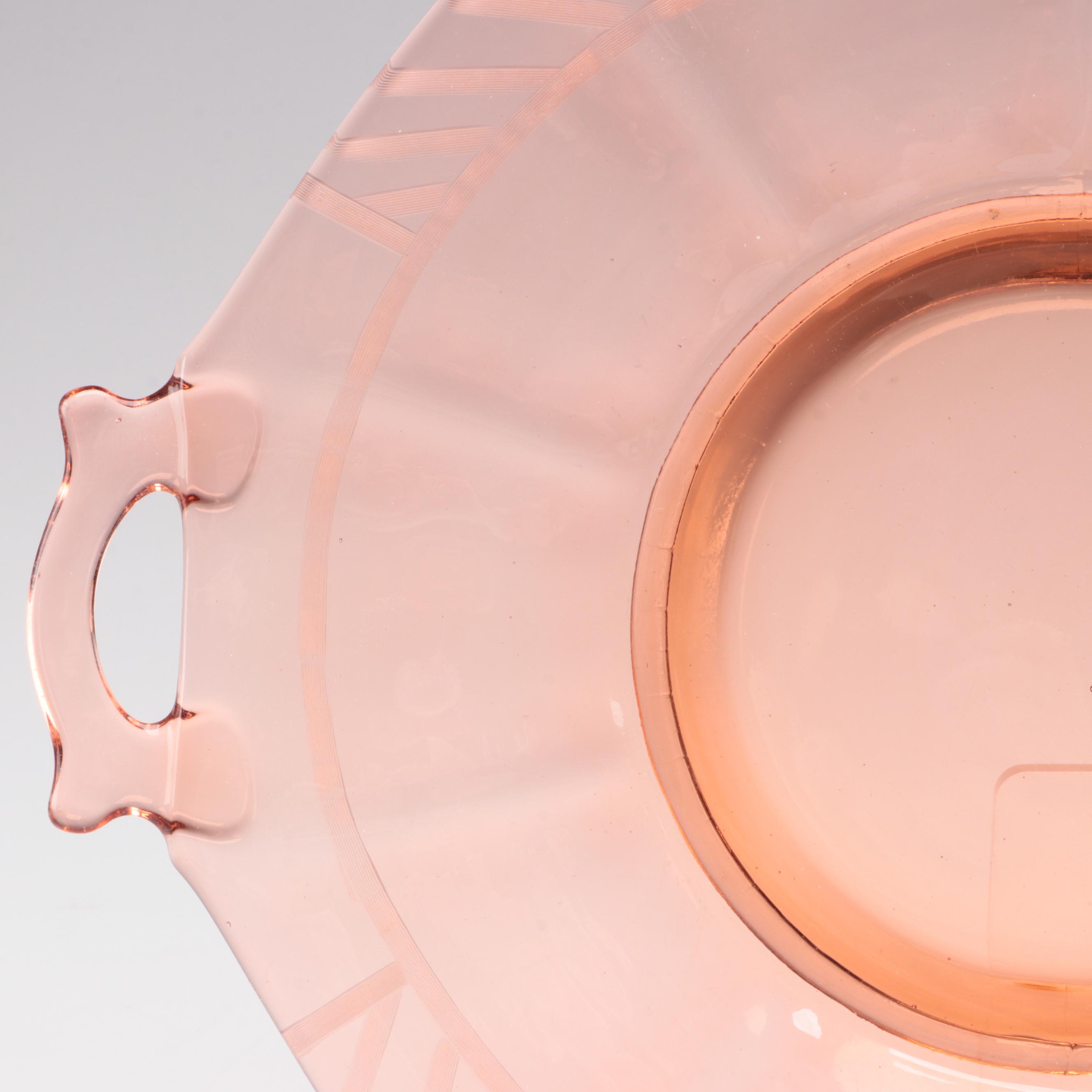 Peach Depression Glass Diamond Point Bowl with Other Tableware and Décor