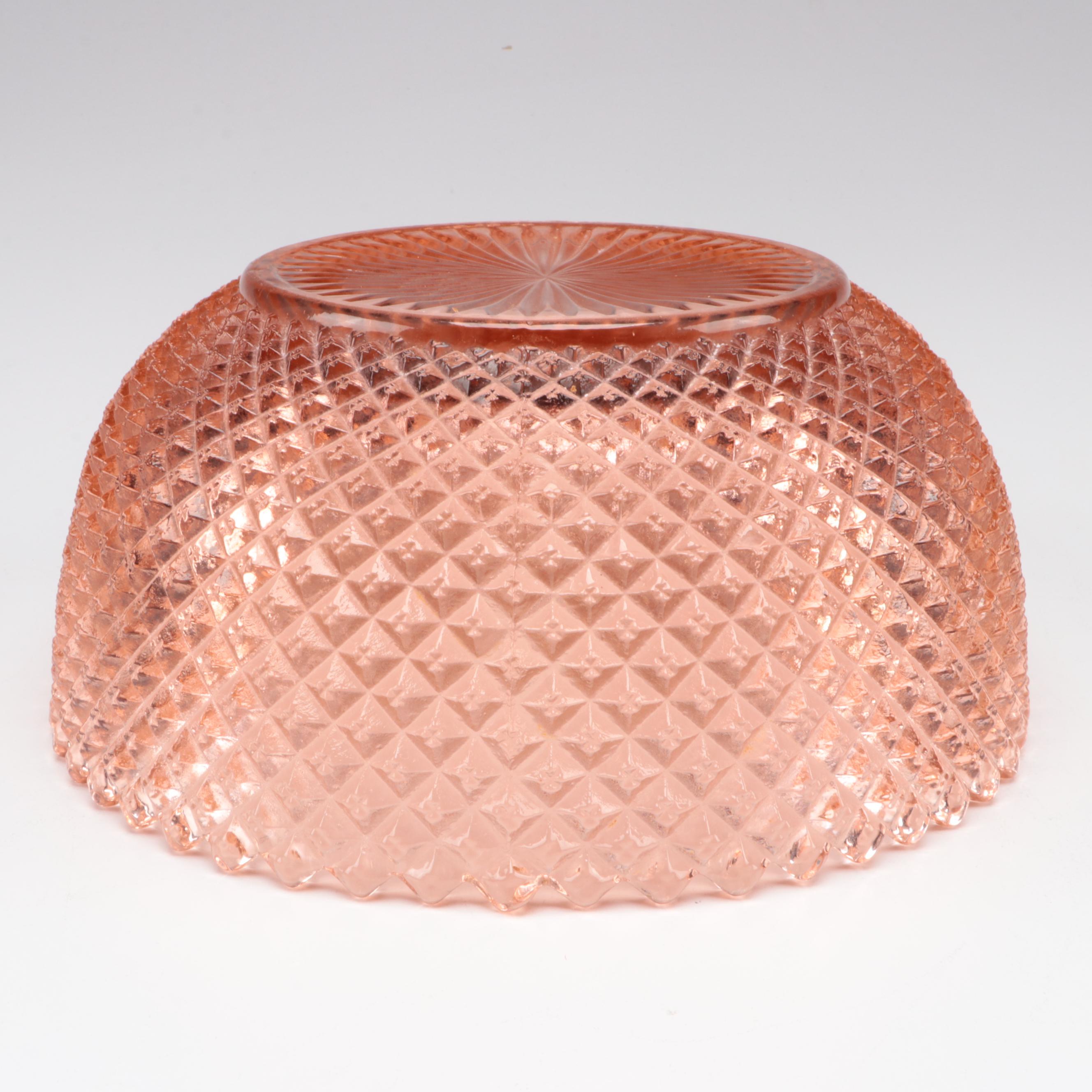 Peach Depression Glass Diamond Point Bowl with Other Tableware and Décor
