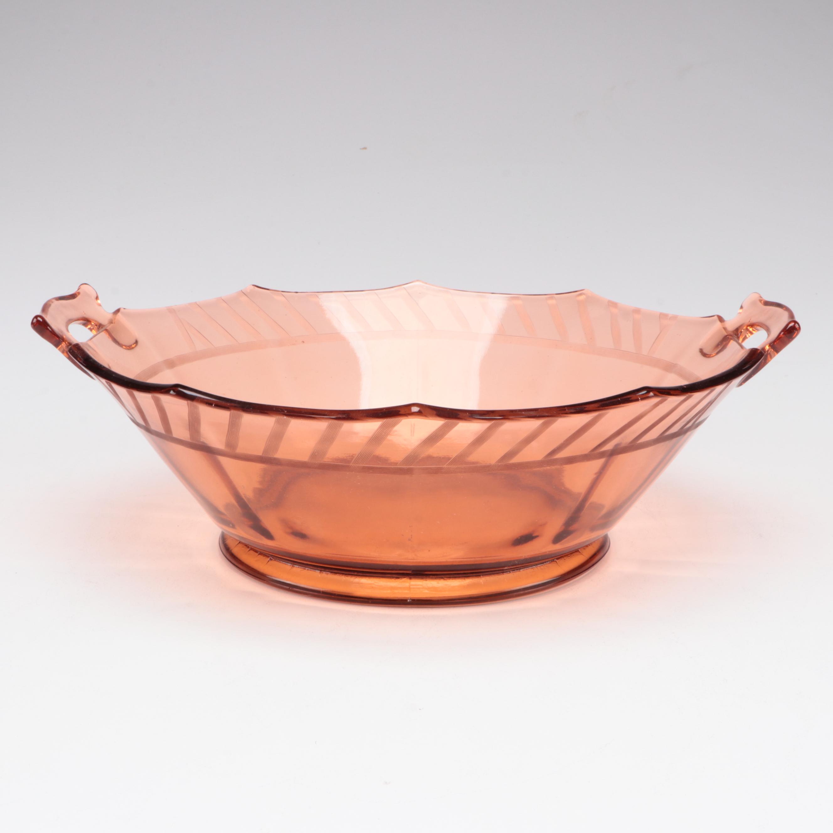Peach Depression Glass Diamond Point Bowl with Other Tableware and Décor