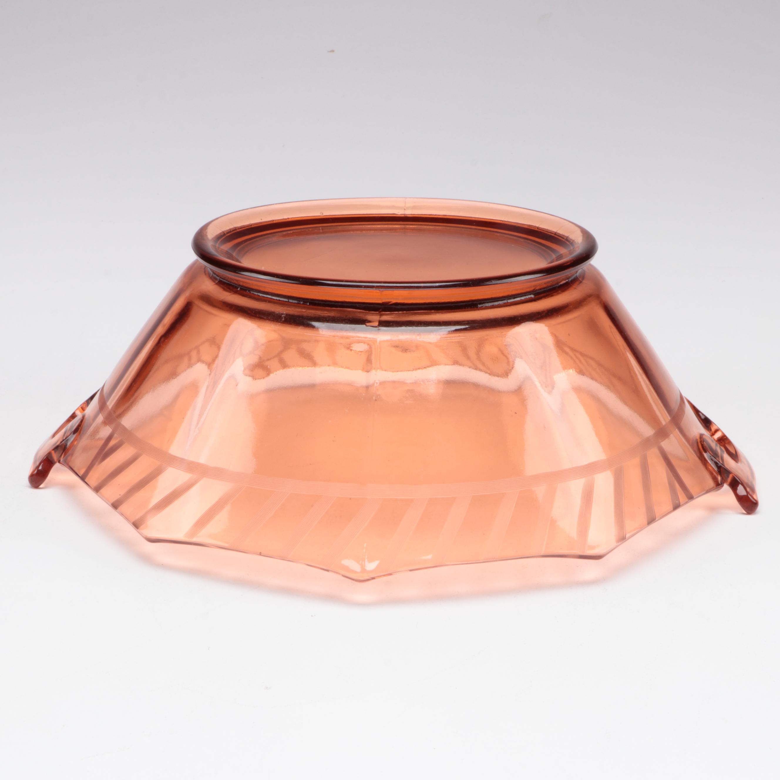 Peach Depression Glass Diamond Point Bowl with Other Tableware and Décor