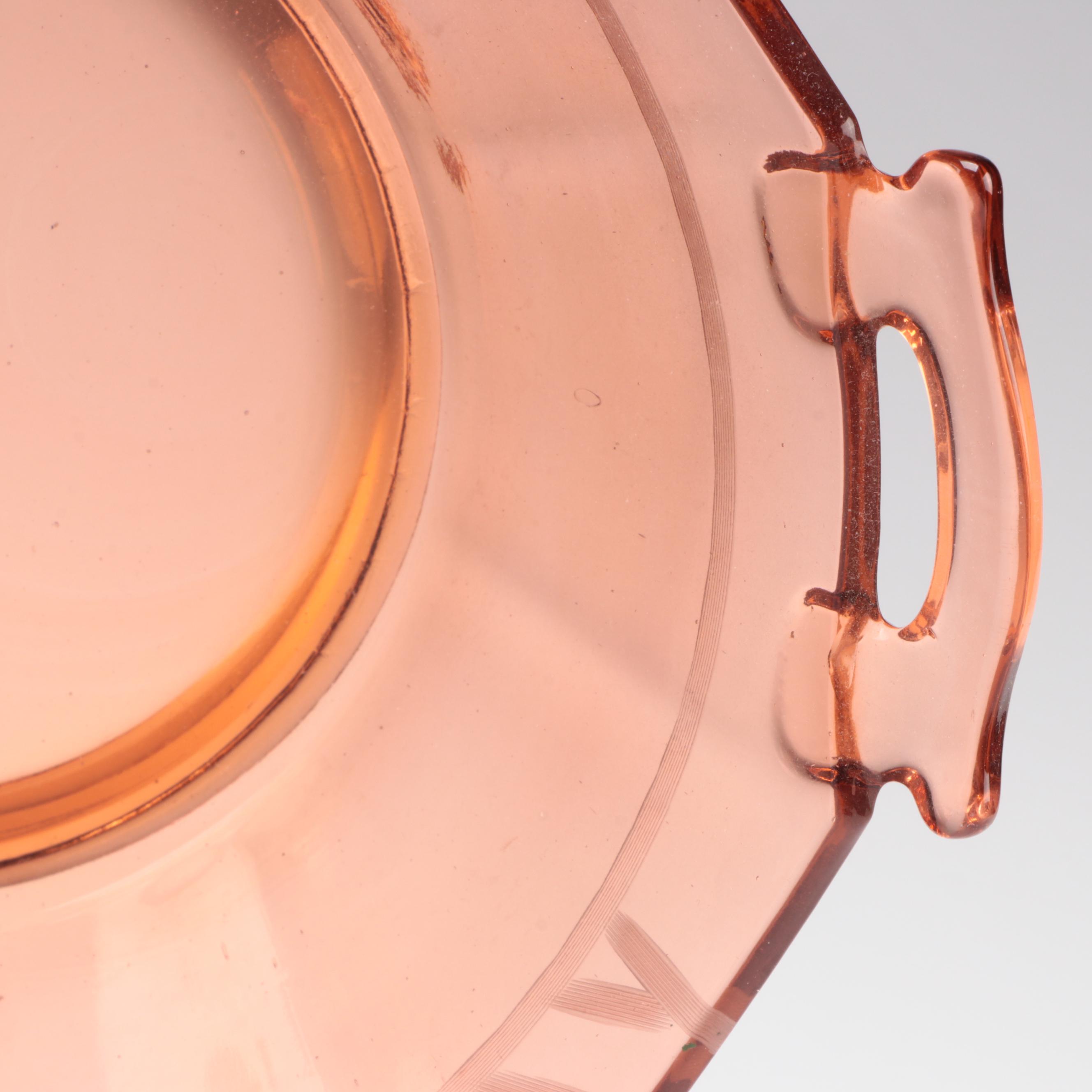 Peach Depression Glass Diamond Point Bowl with Other Tableware and Décor