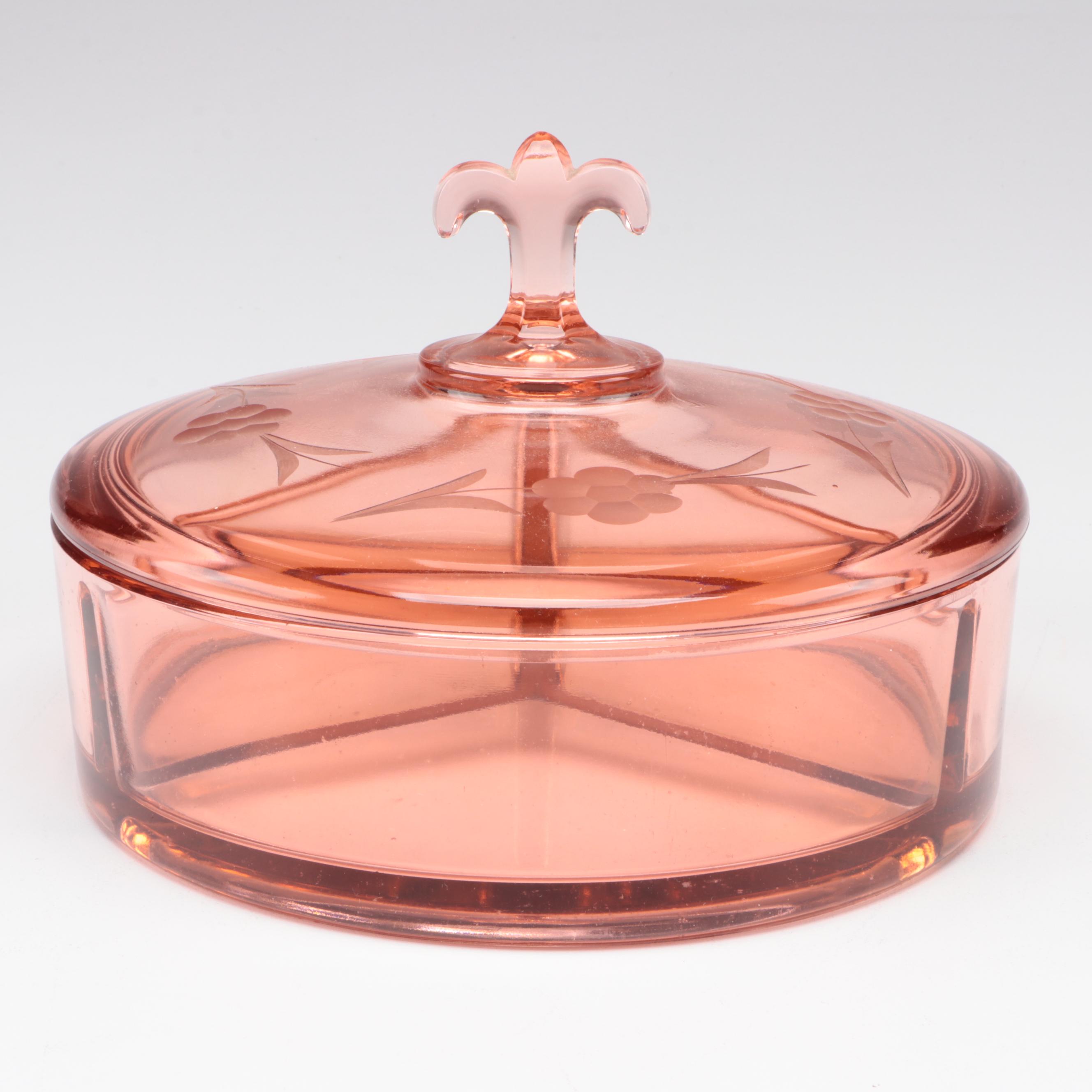 Peach Depression Glass Diamond Point Bowl with Other Tableware and Décor