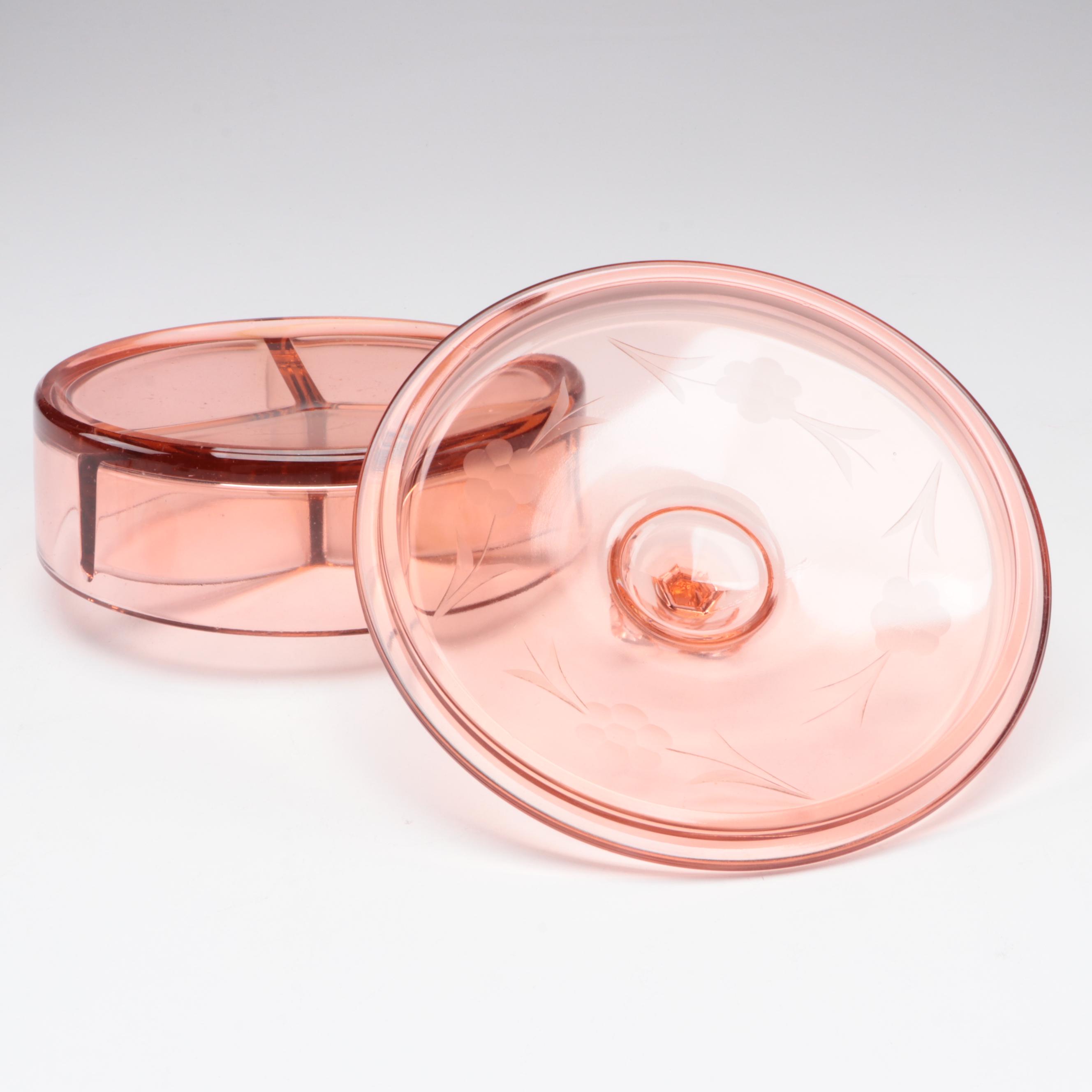 Peach Depression Glass Diamond Point Bowl with Other Tableware and Décor