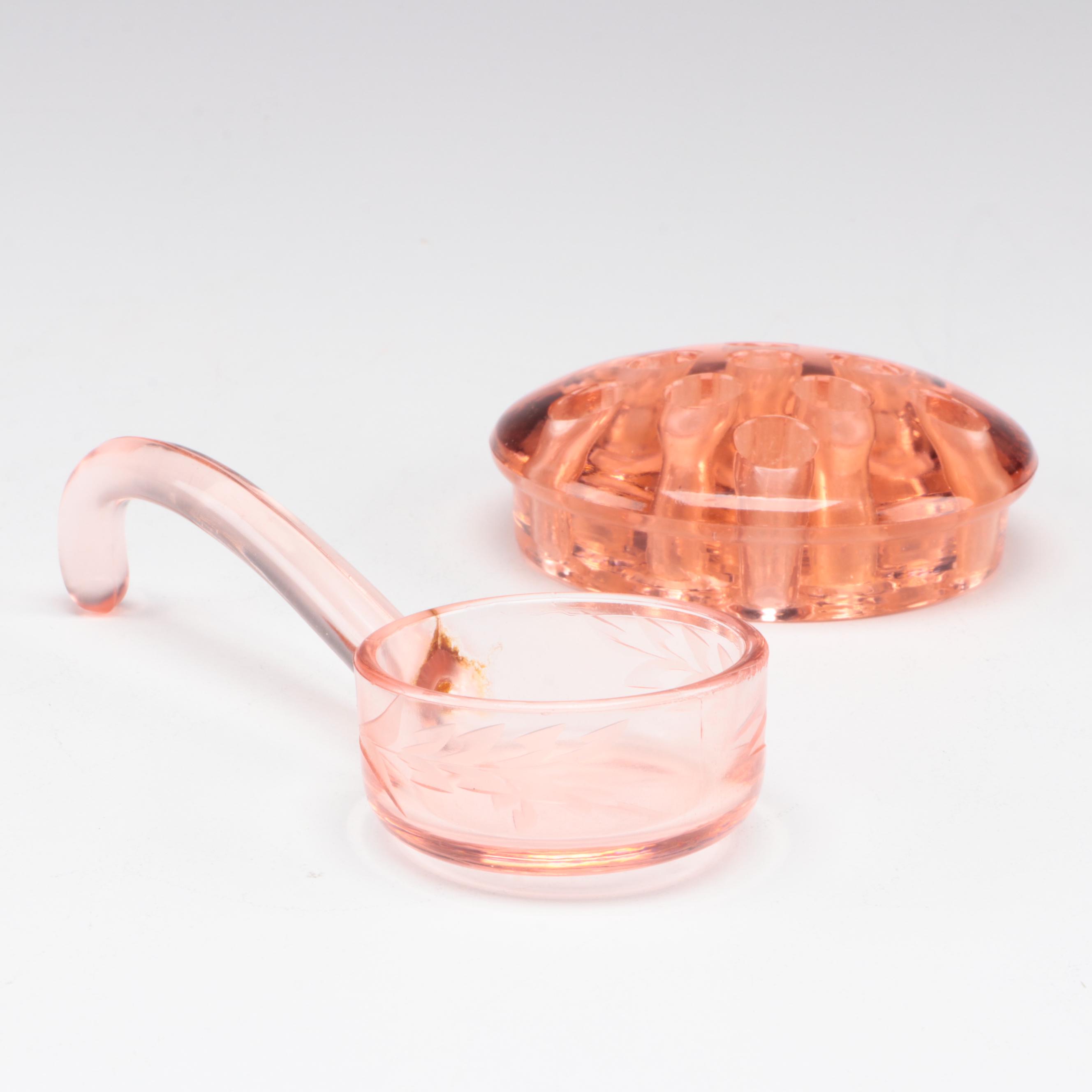 Peach Depression Glass Diamond Point Bowl with Other Tableware and Décor