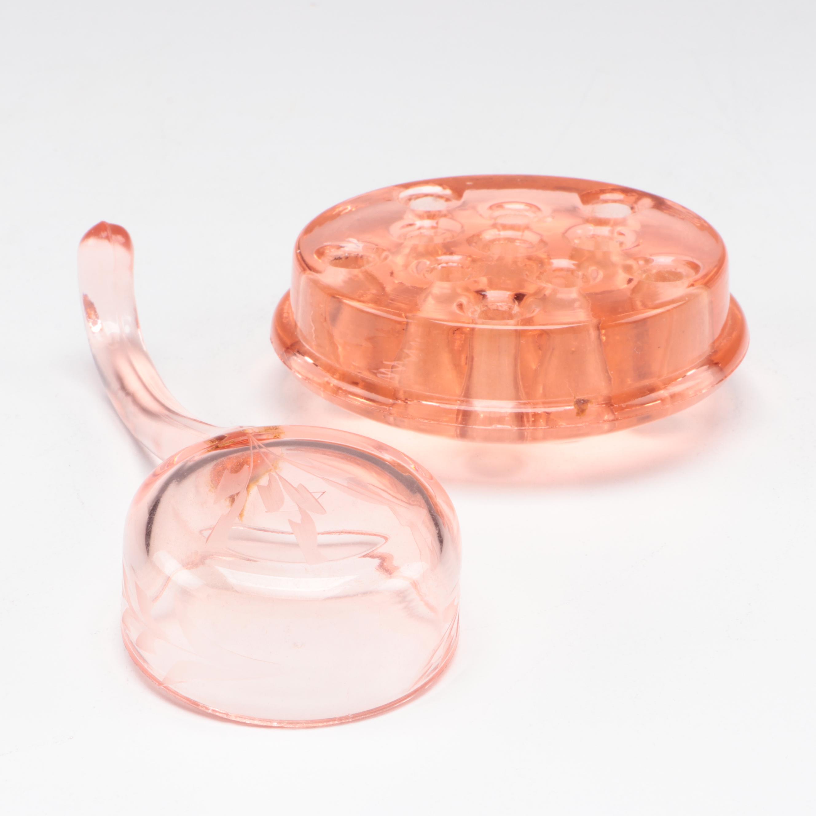 Peach Depression Glass Diamond Point Bowl with Other Tableware and Décor