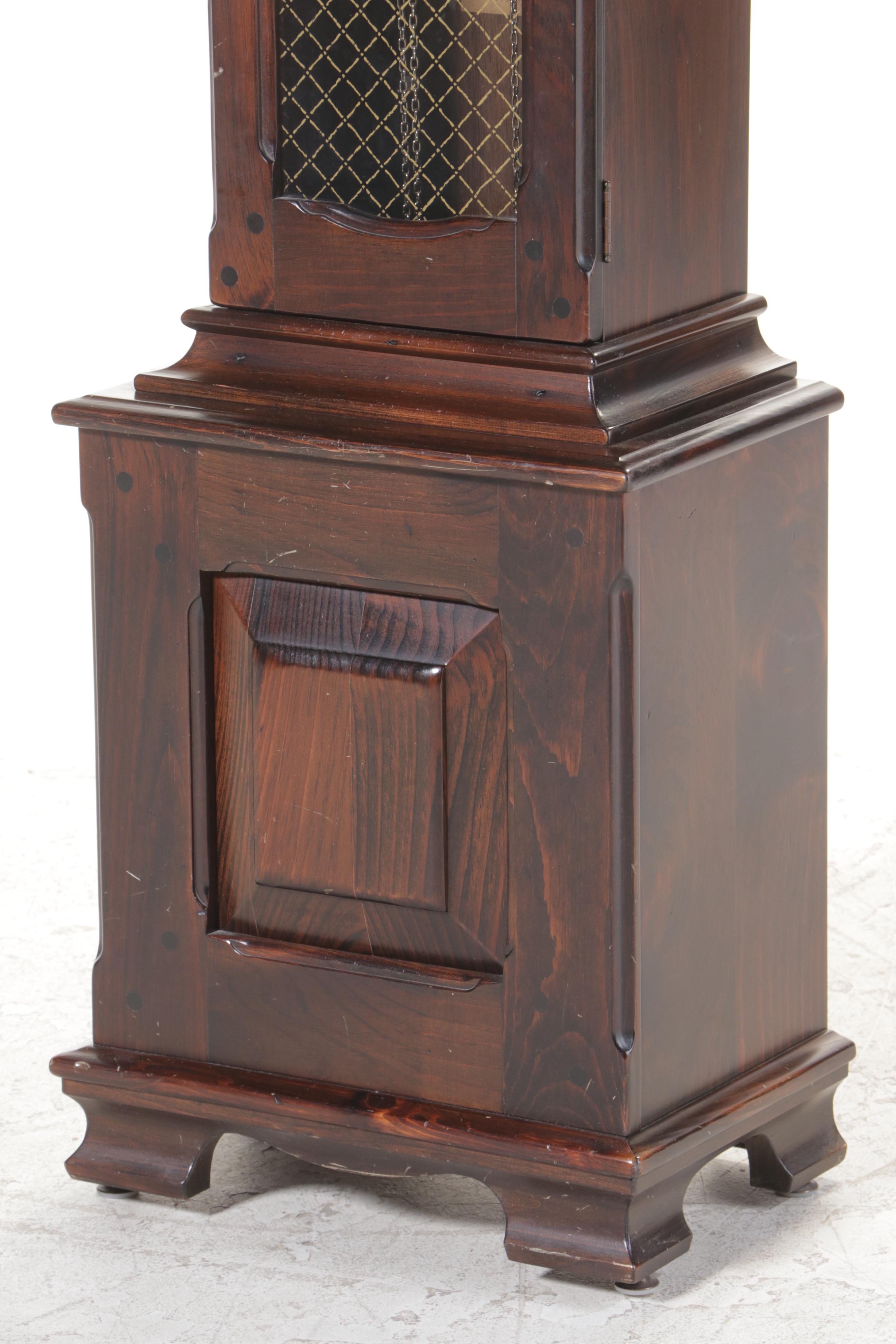 New England Clock Co. "Abel Cottey" Pine Grandfather Clock, copyrighted 1970