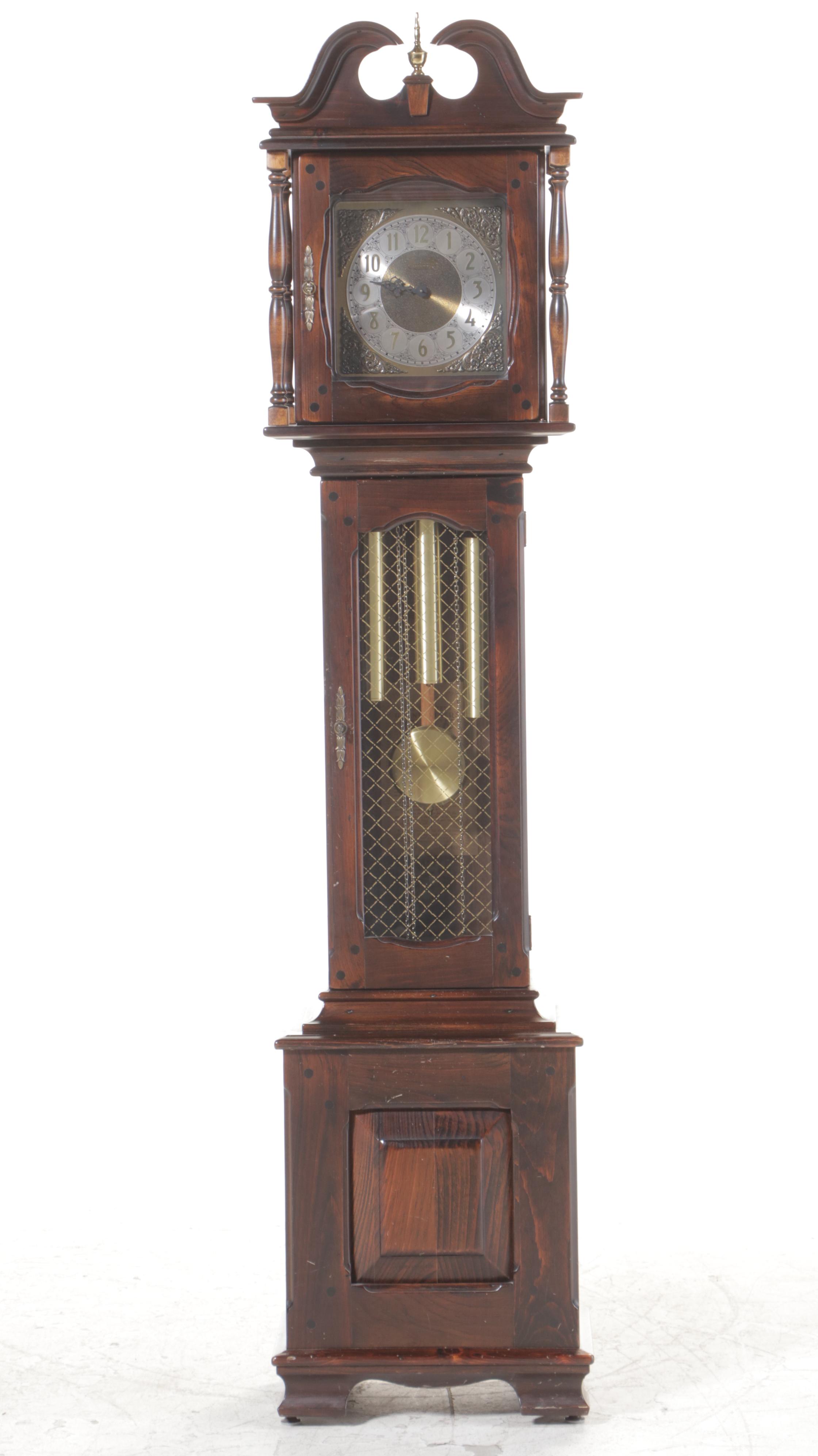 New England Clock Co. "Abel Cottey" Pine Grandfather Clock, copyrighted 1970