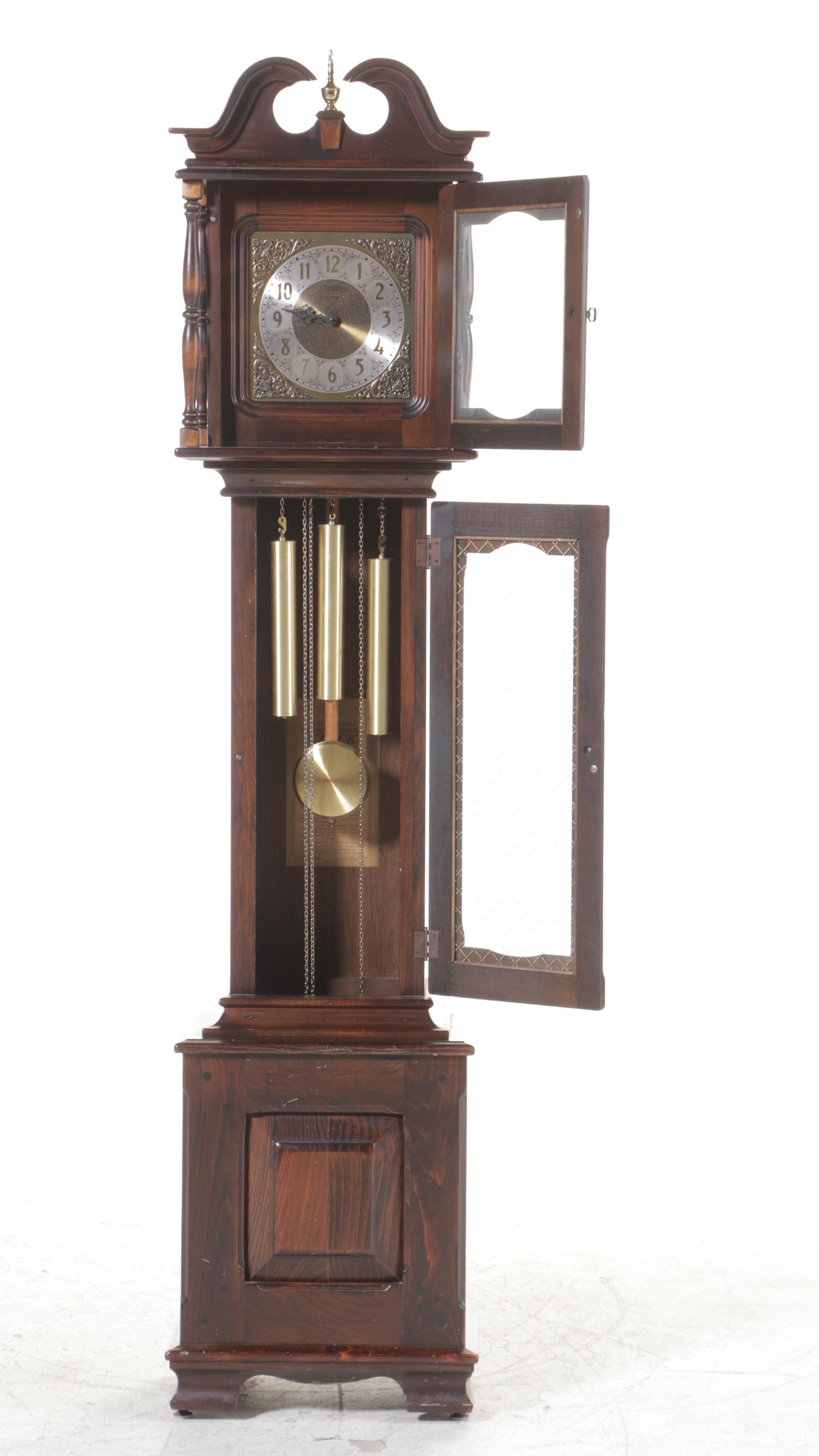 New England Clock Co. "Abel Cottey" Pine Grandfather Clock, copyrighted 1970