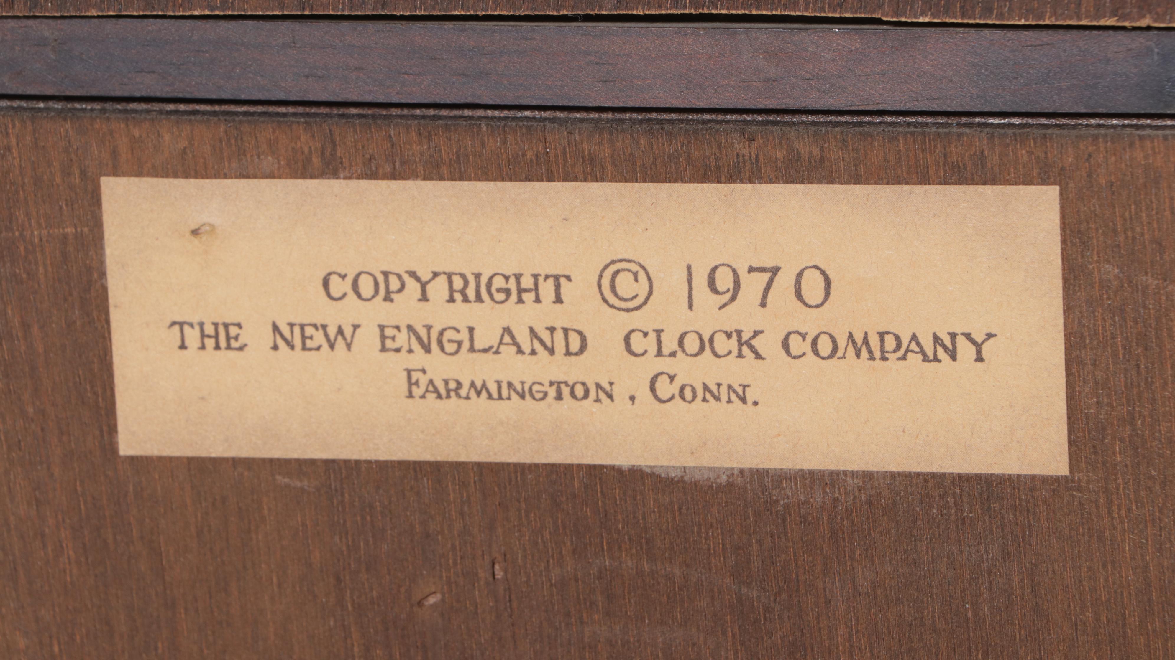 New England Clock Co. "Abel Cottey" Pine Grandfather Clock, copyrighted 1970