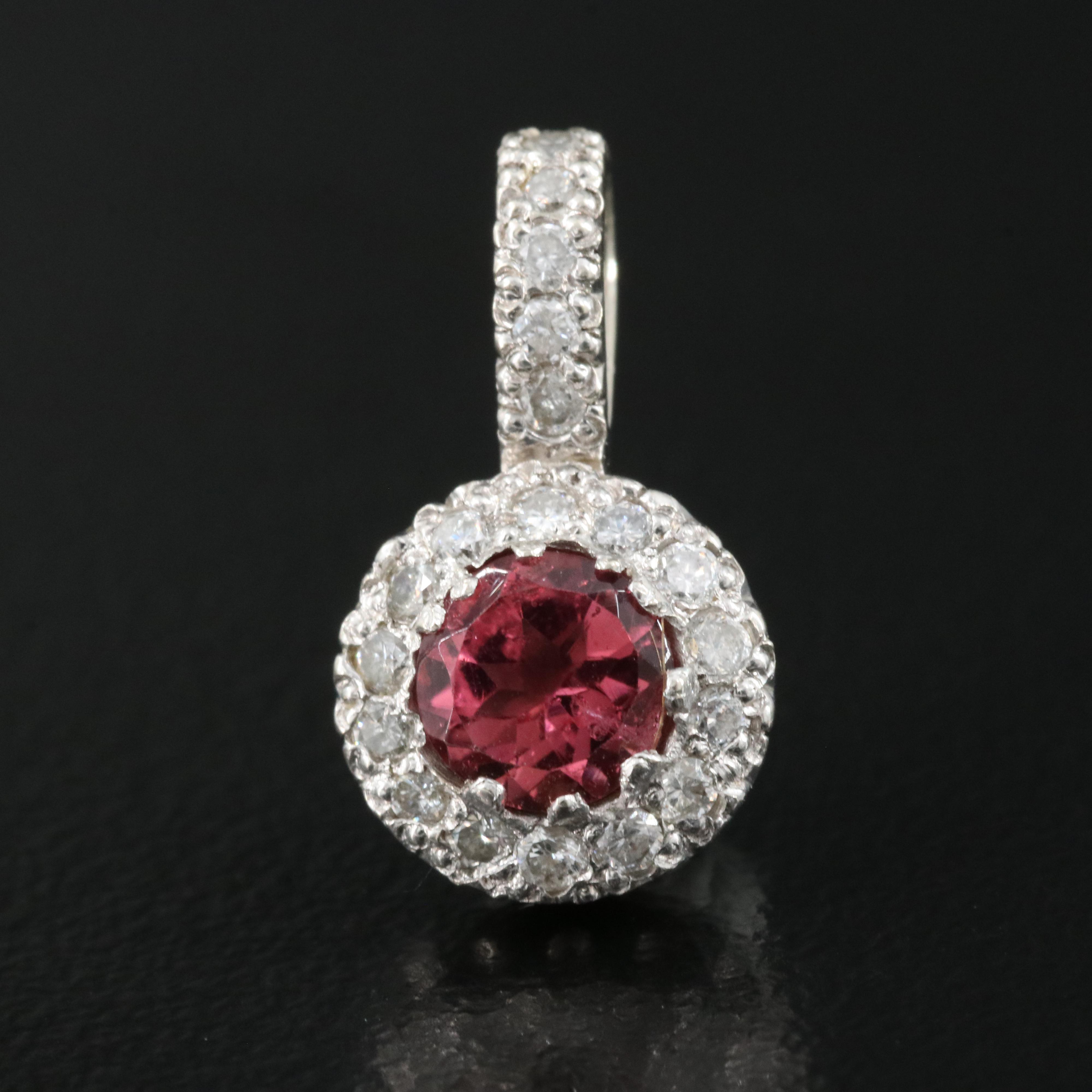 14K Tourmaline and Diamond Halo Pendant