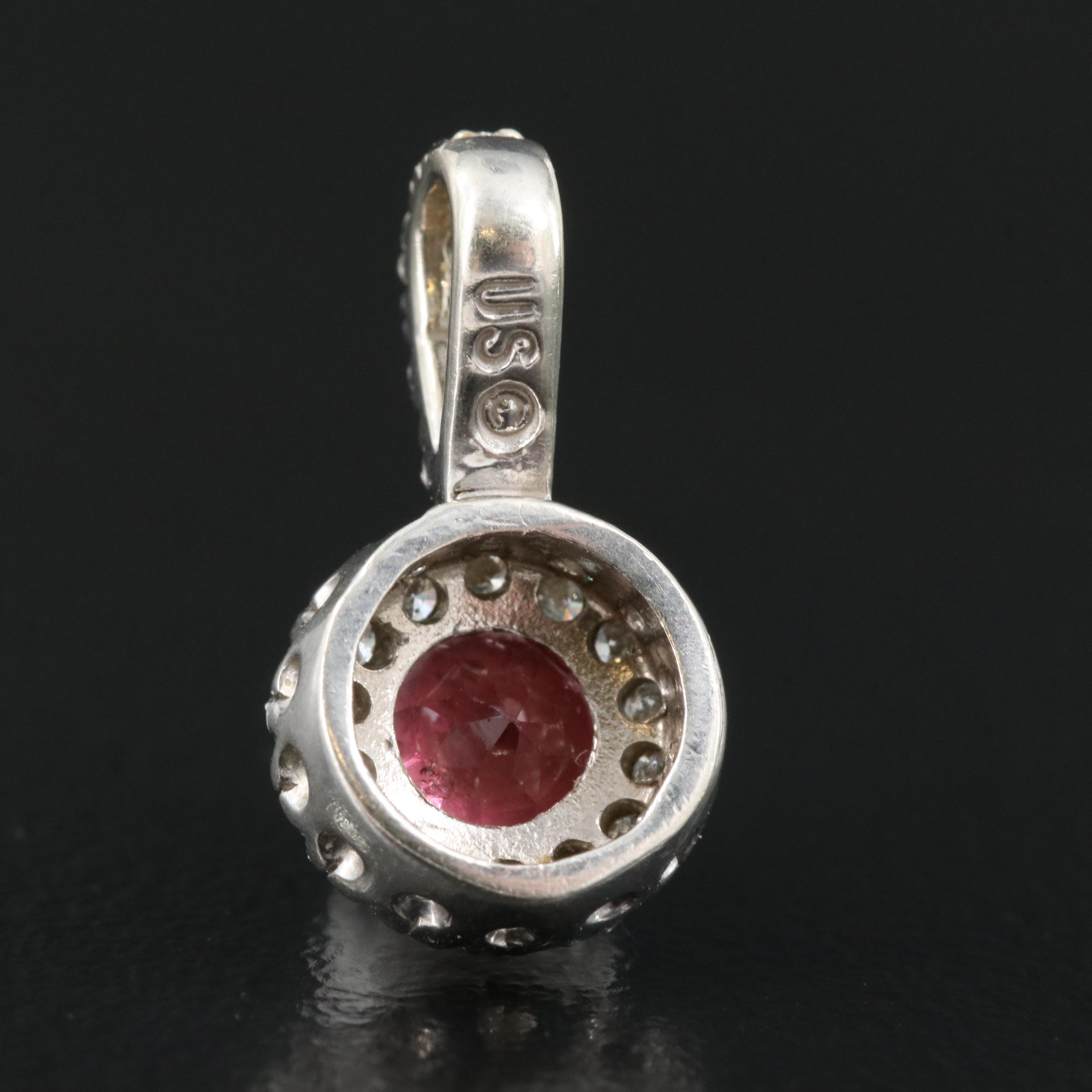 14K Tourmaline and Diamond Halo Pendant