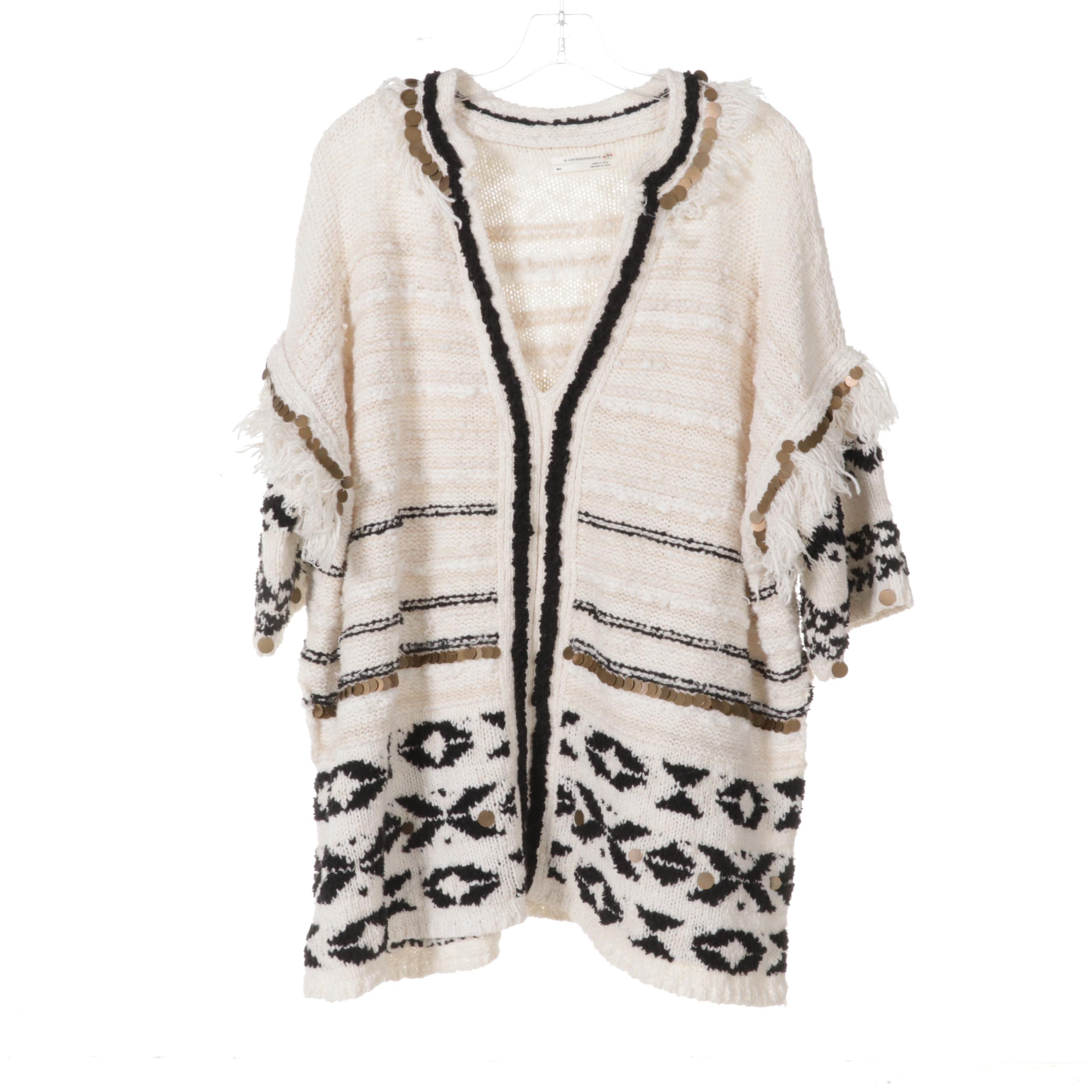 Anthropologie and Akemi + Kin Woven Cardigan Sweaters With Curly Lamb Scarf
