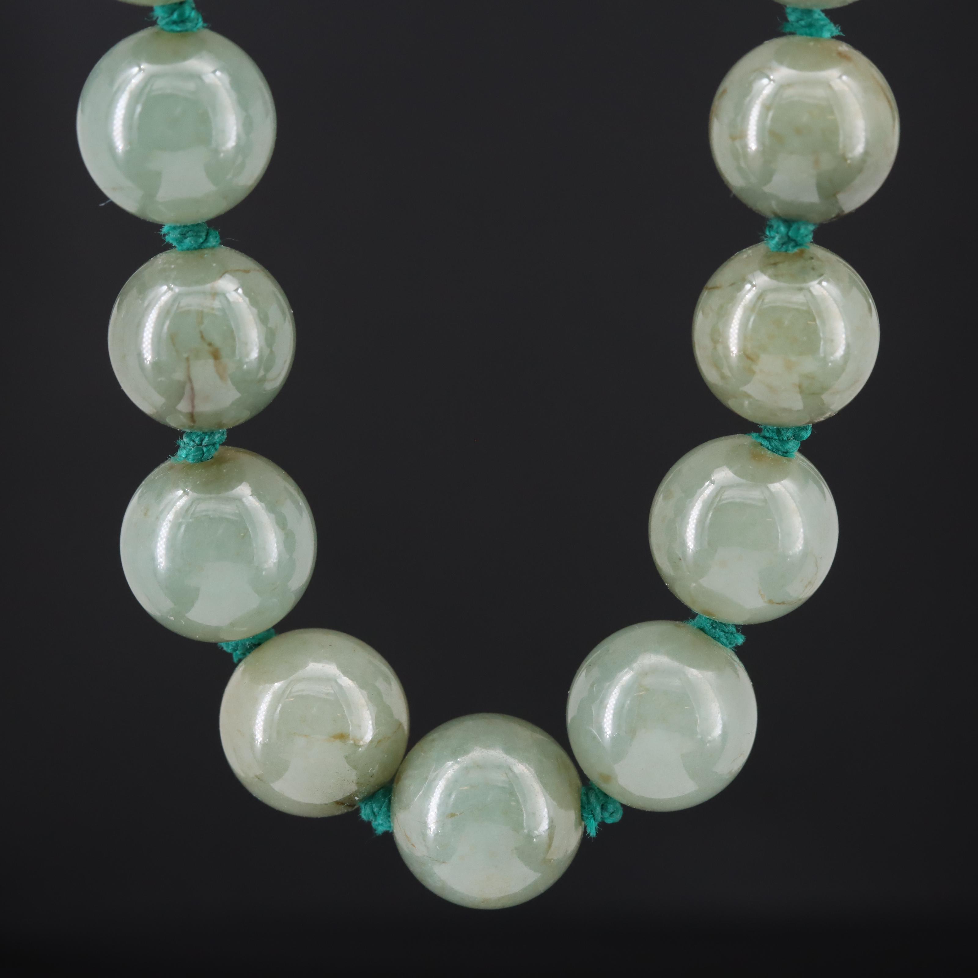 Vintage Jadeite, Diamond and Chalcedony Necklace with 14K Clasp
