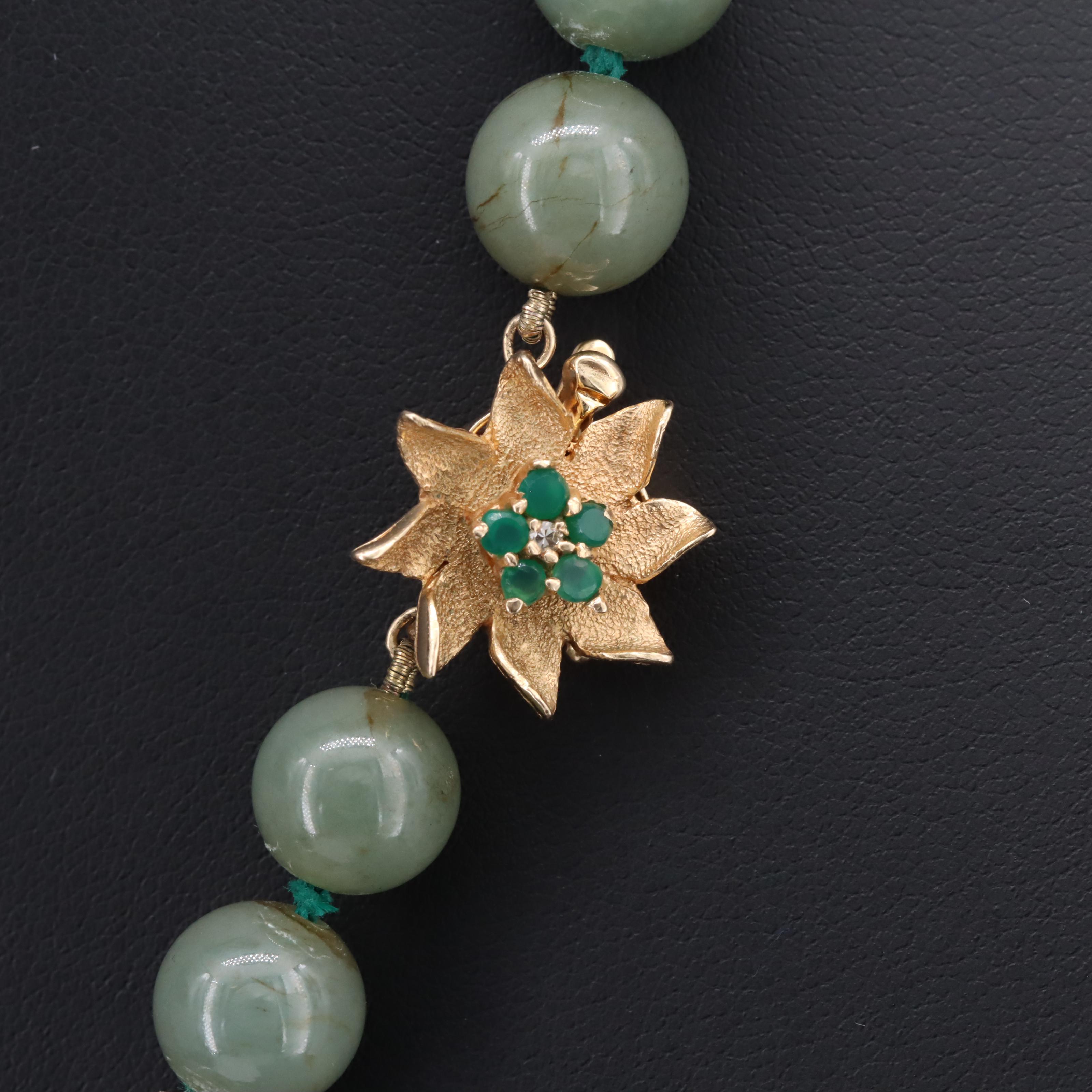 Vintage Jadeite, Diamond and Chalcedony Necklace with 14K Clasp
