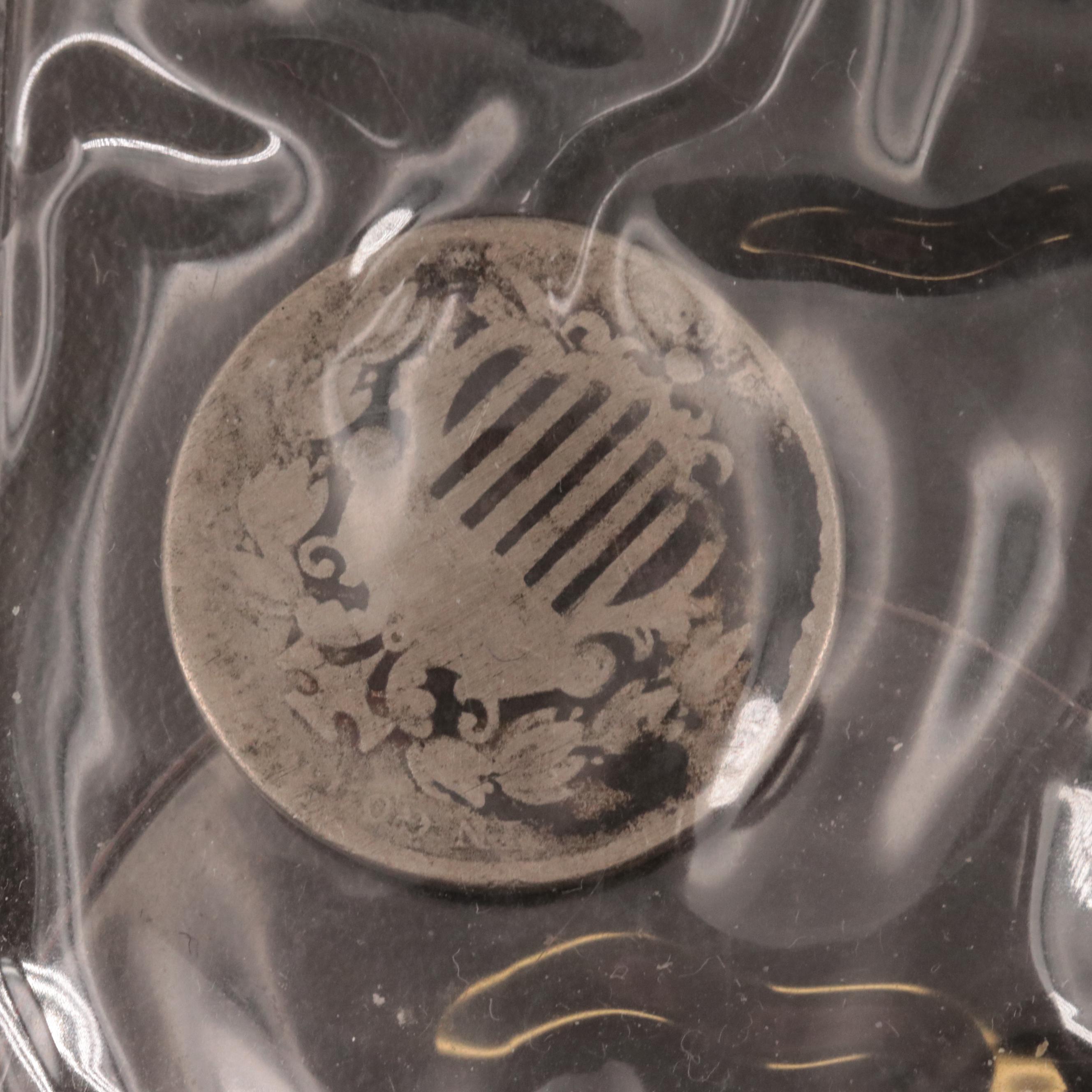 Four 1883 Liberty Head "V" Nickels and Shield Nickel