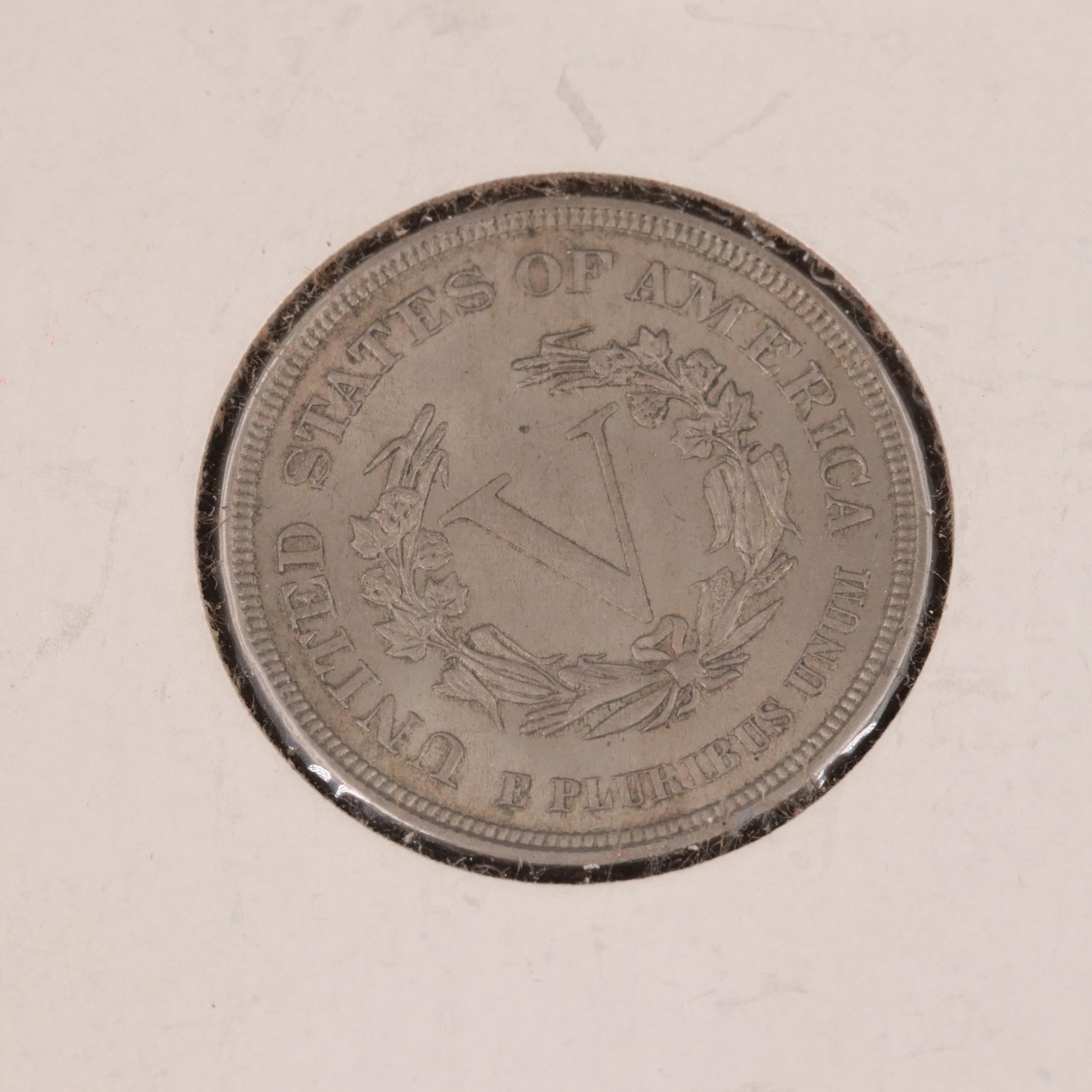 Four 1883 Liberty Head "V" Nickels and Shield Nickel