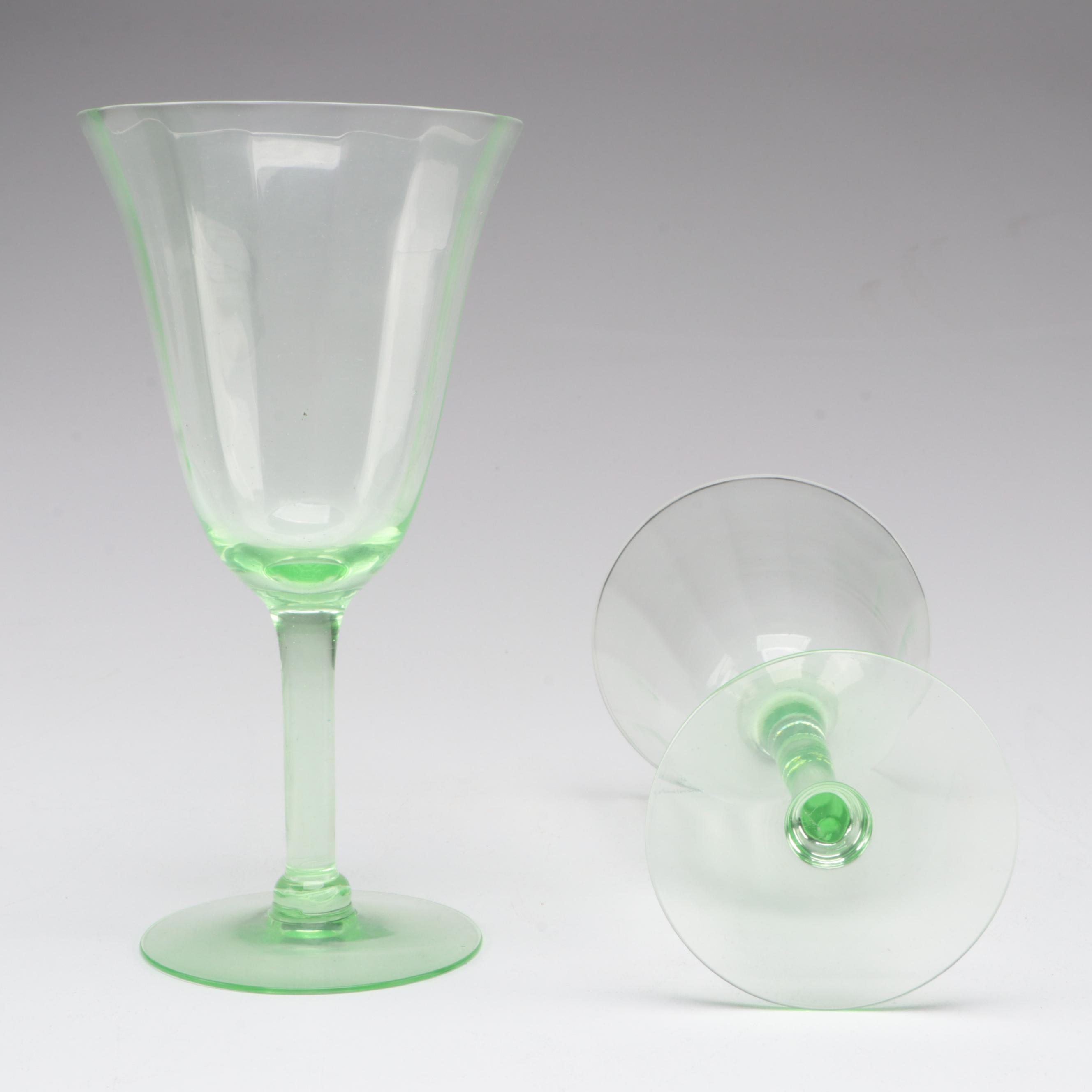 Variety of Heisey and Other Green Glass Serve Ware