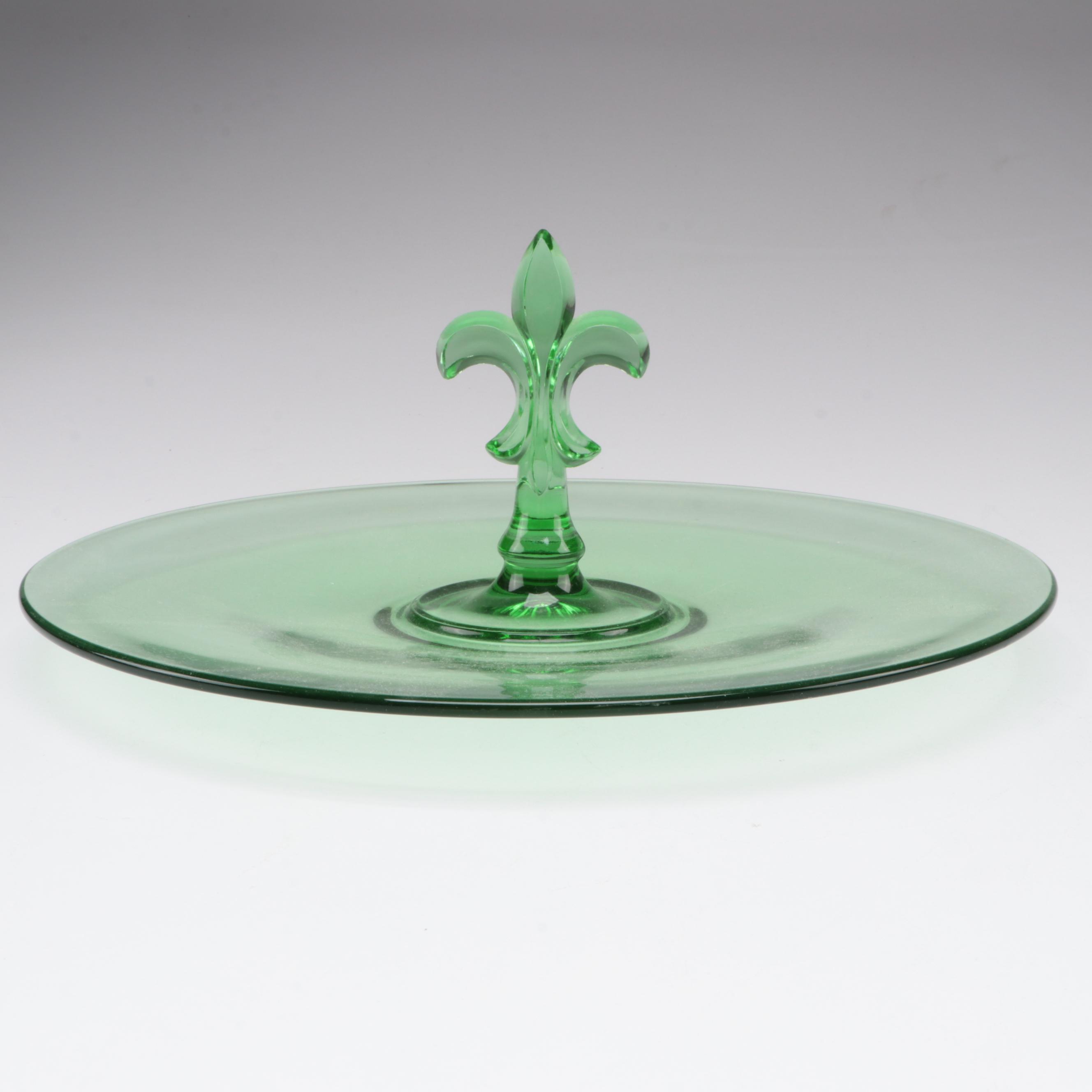 Variety of Heisey and Other Green Glass Serve Ware