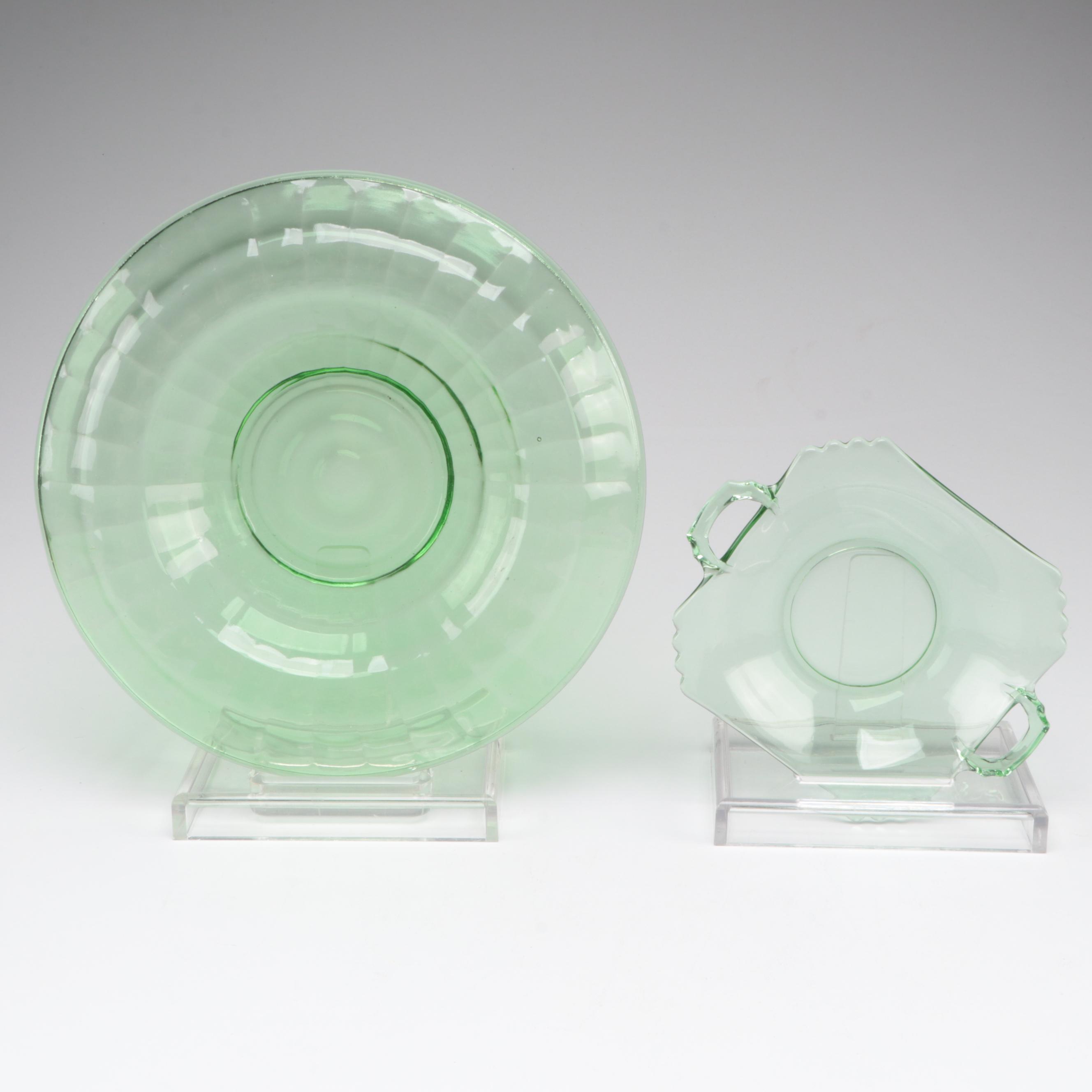 Variety of Heisey and Other Green Glass Serve Ware