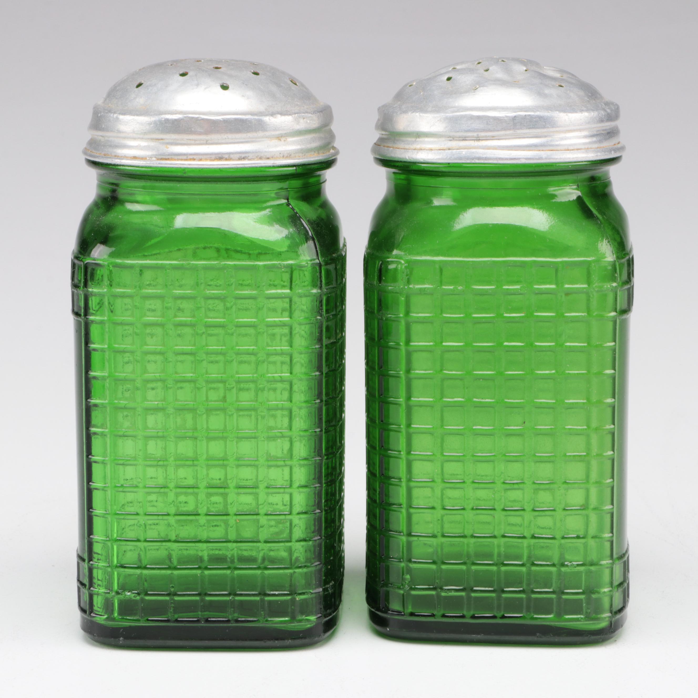 Variety of Heisey and Other Green Glass Serve Ware