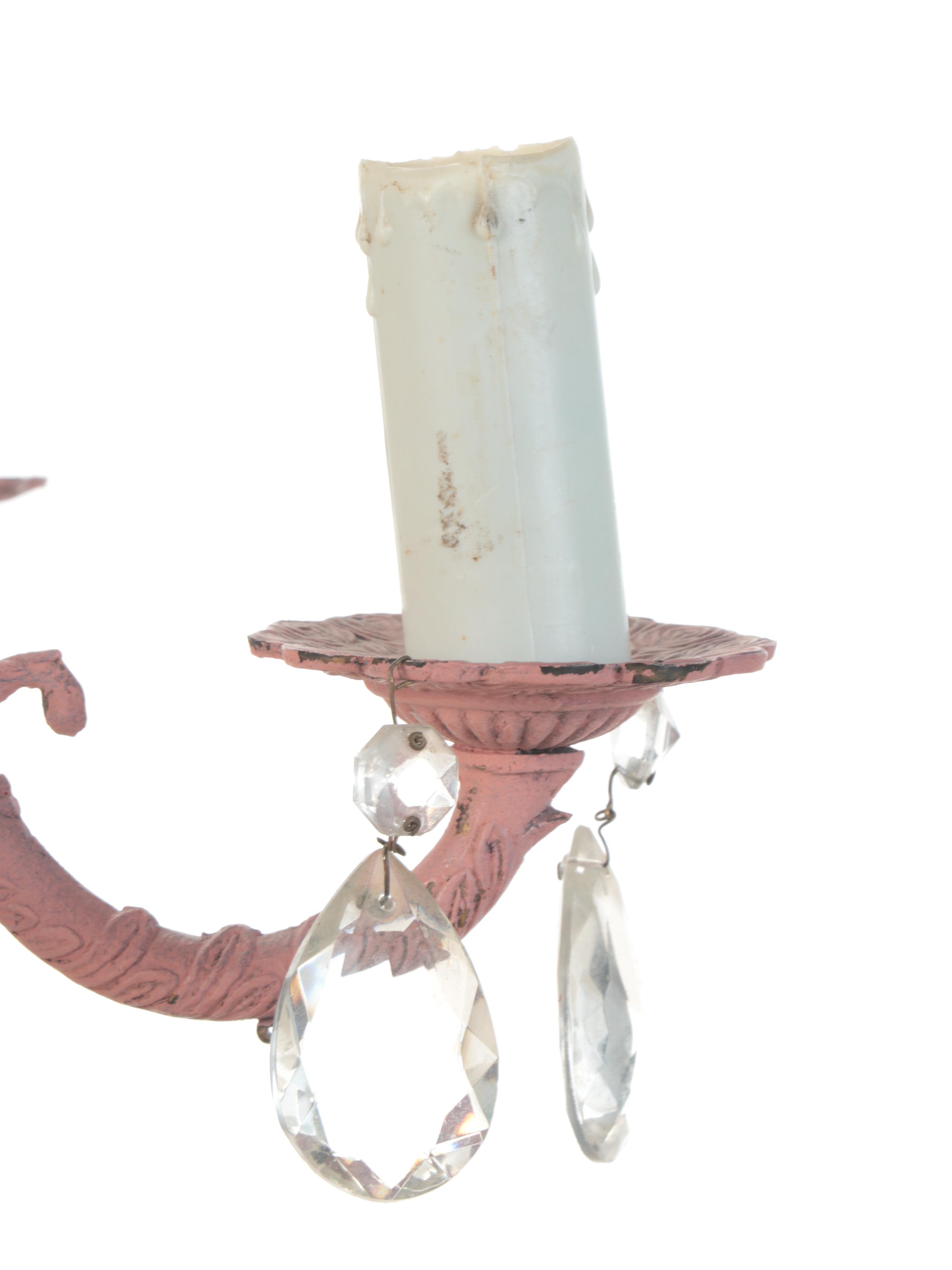Spanish Cast Brass Salmon Pink Painted Six-Arm Chandelier