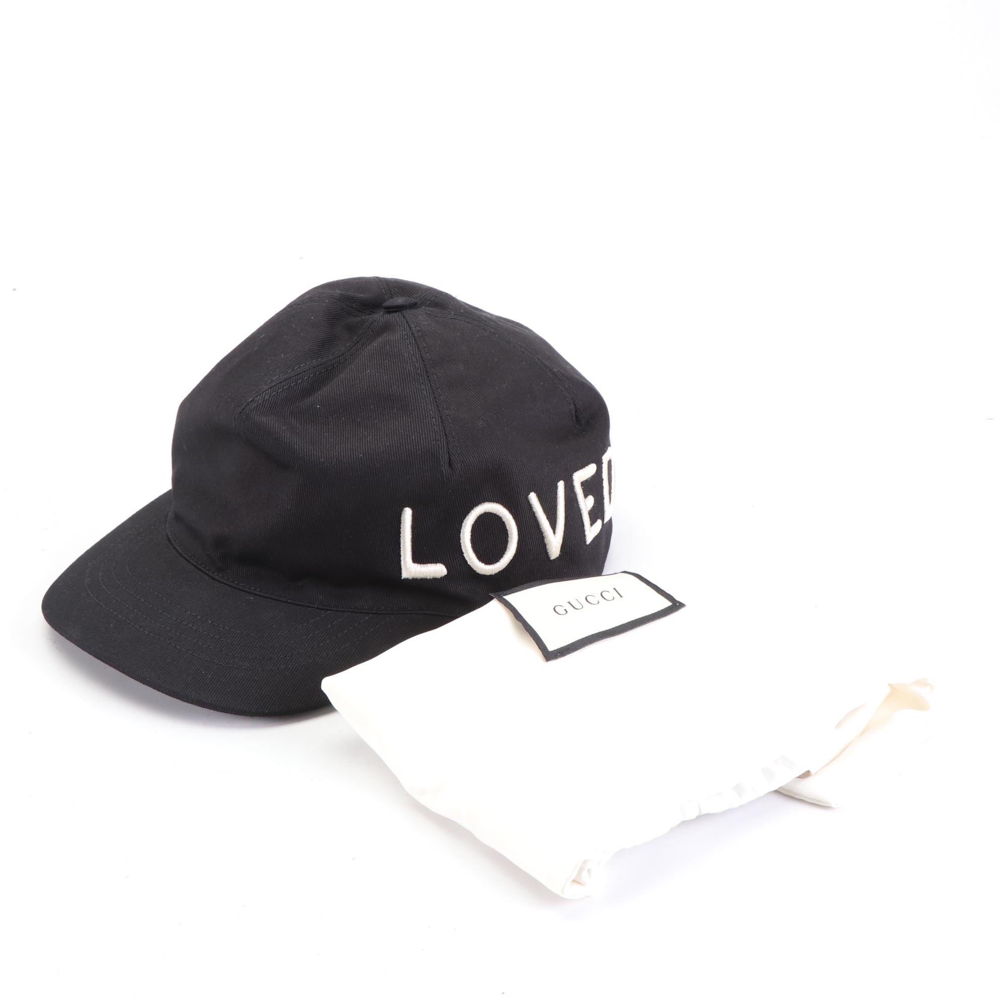Gucci Loved Embroidered Baseball Cap in Black Canvas