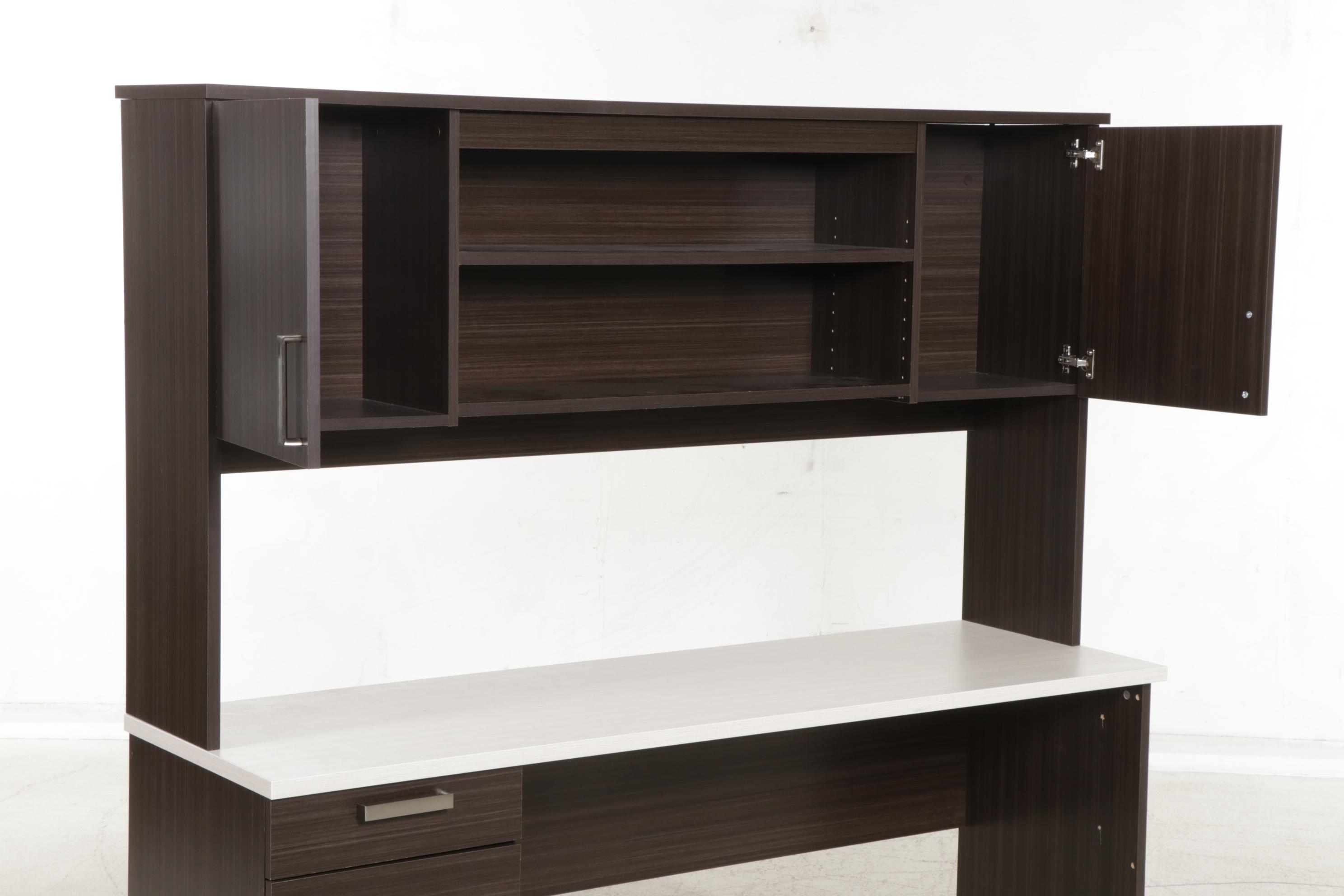 Bestar "Ridgeley" Wood-Grained U-Shaped Desk with Hutch and Two Chairs