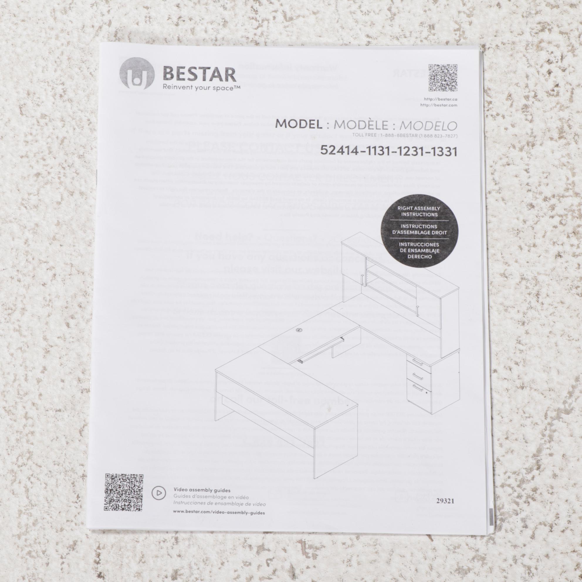 Bestar "Ridgeley" Wood-Grained U-Shaped Desk with Hutch and Two Chairs