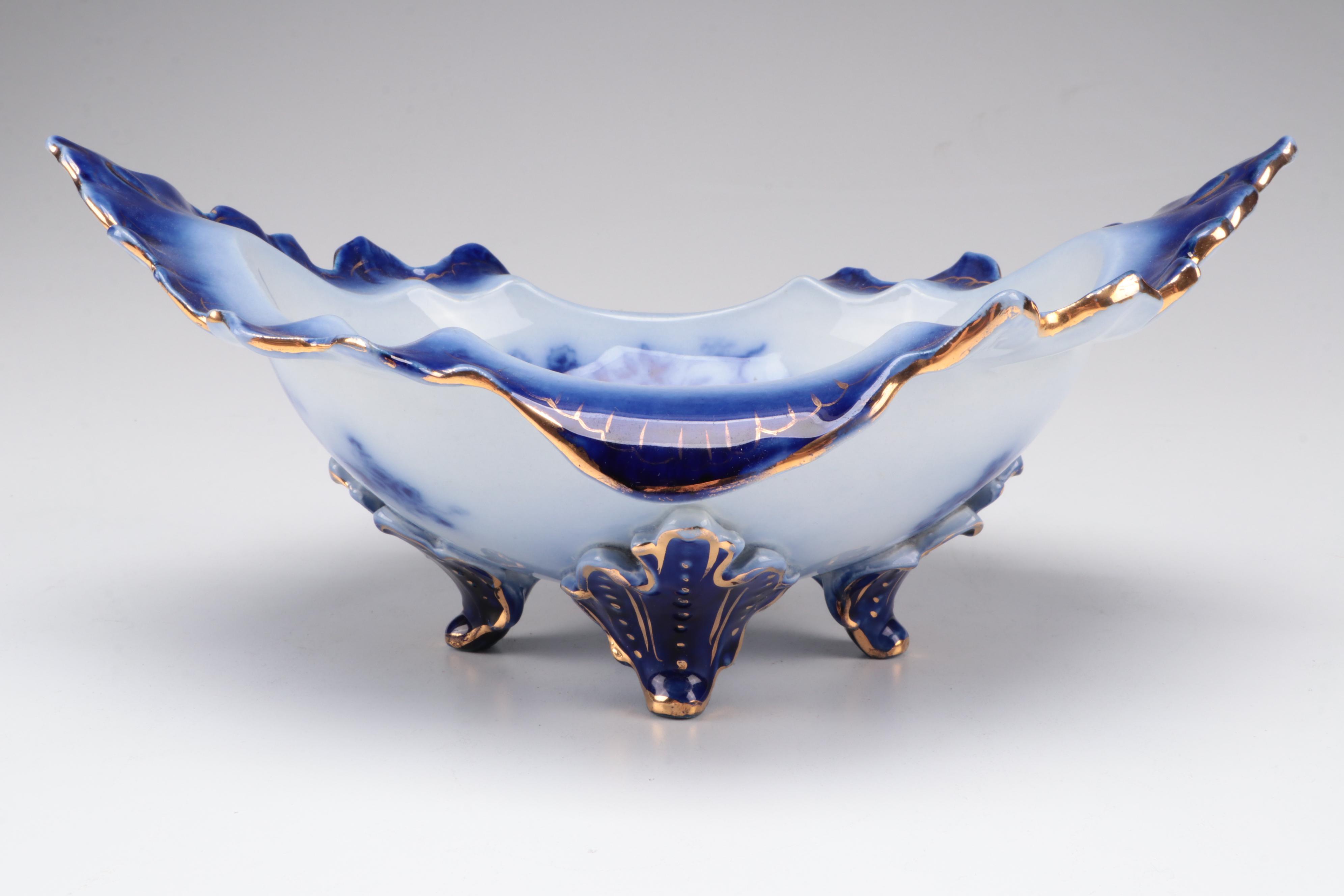 La Belle American Flow Blue Bowl and Other Butter Pats with Pickard Vase