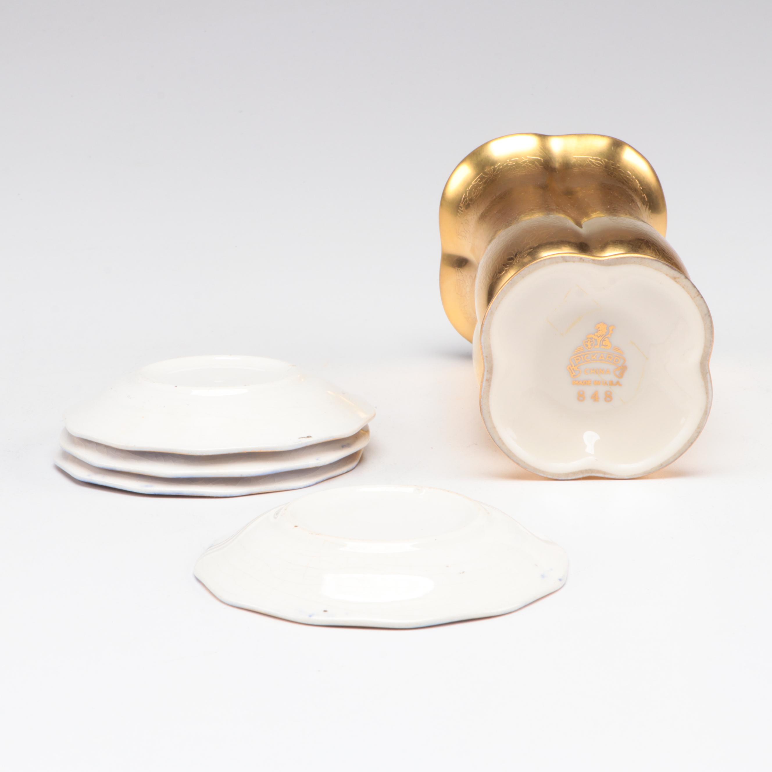 La Belle American Flow Blue Bowl and Other Butter Pats with Pickard Vase